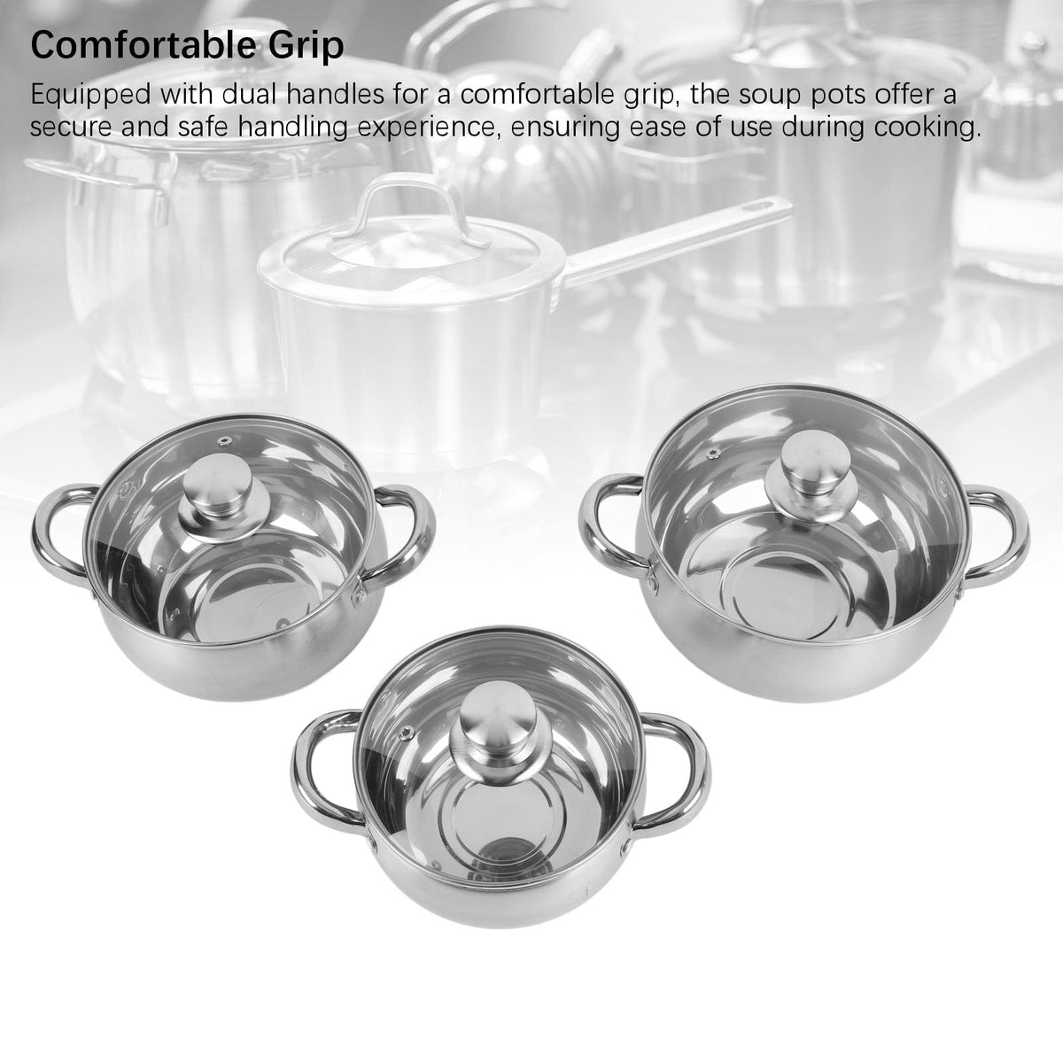 Fdit 3-Piece Stainless Steel Soup Pot Set Thick Non-Stick Bottom Cookware NEW