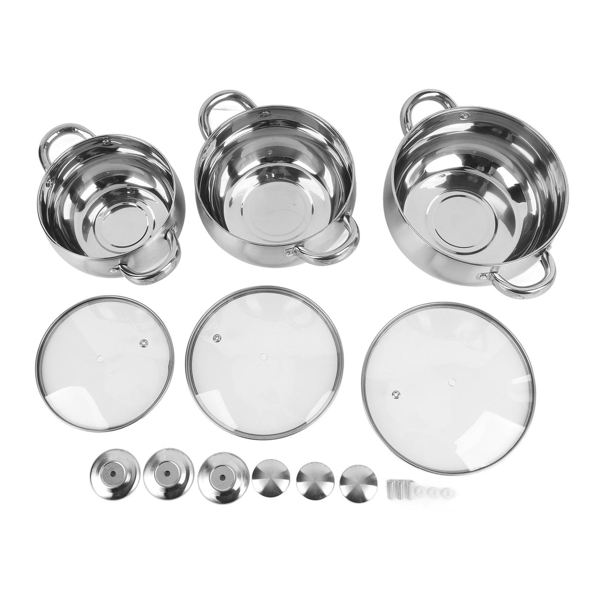 Fdit 3-Piece Stainless Steel Soup Pot Set Thick Non-Stick Bottom Cookware NEW
