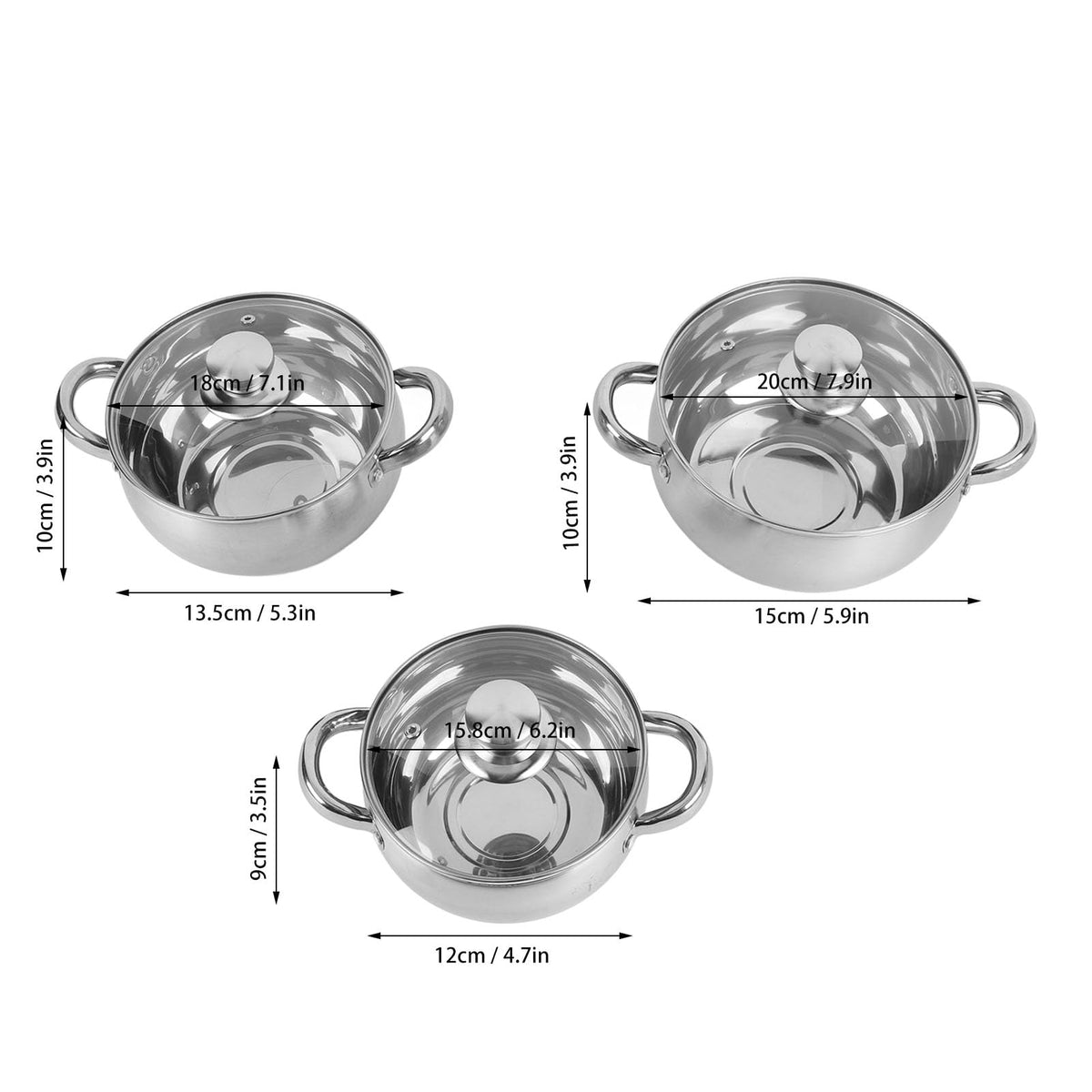 Fdit 3-Piece Stainless Steel Soup Pot Set Thick Non-Stick Bottom Cookware NEW