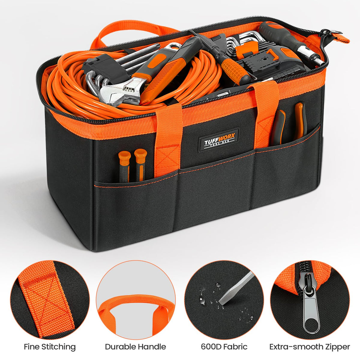 TUFFWORX Wide Open Mouth Tool Bag Multi-Pocket Heavy Duty Storage Organizer NEW
