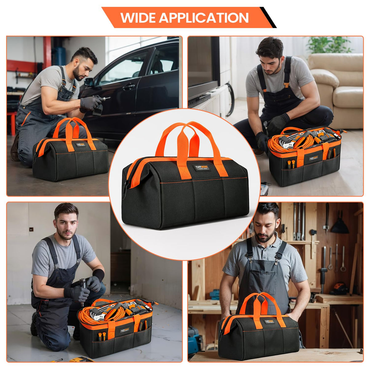 TUFFWORX Wide Open Mouth Tool Bag Multi-Pocket Heavy Duty Storage Organizer NEW