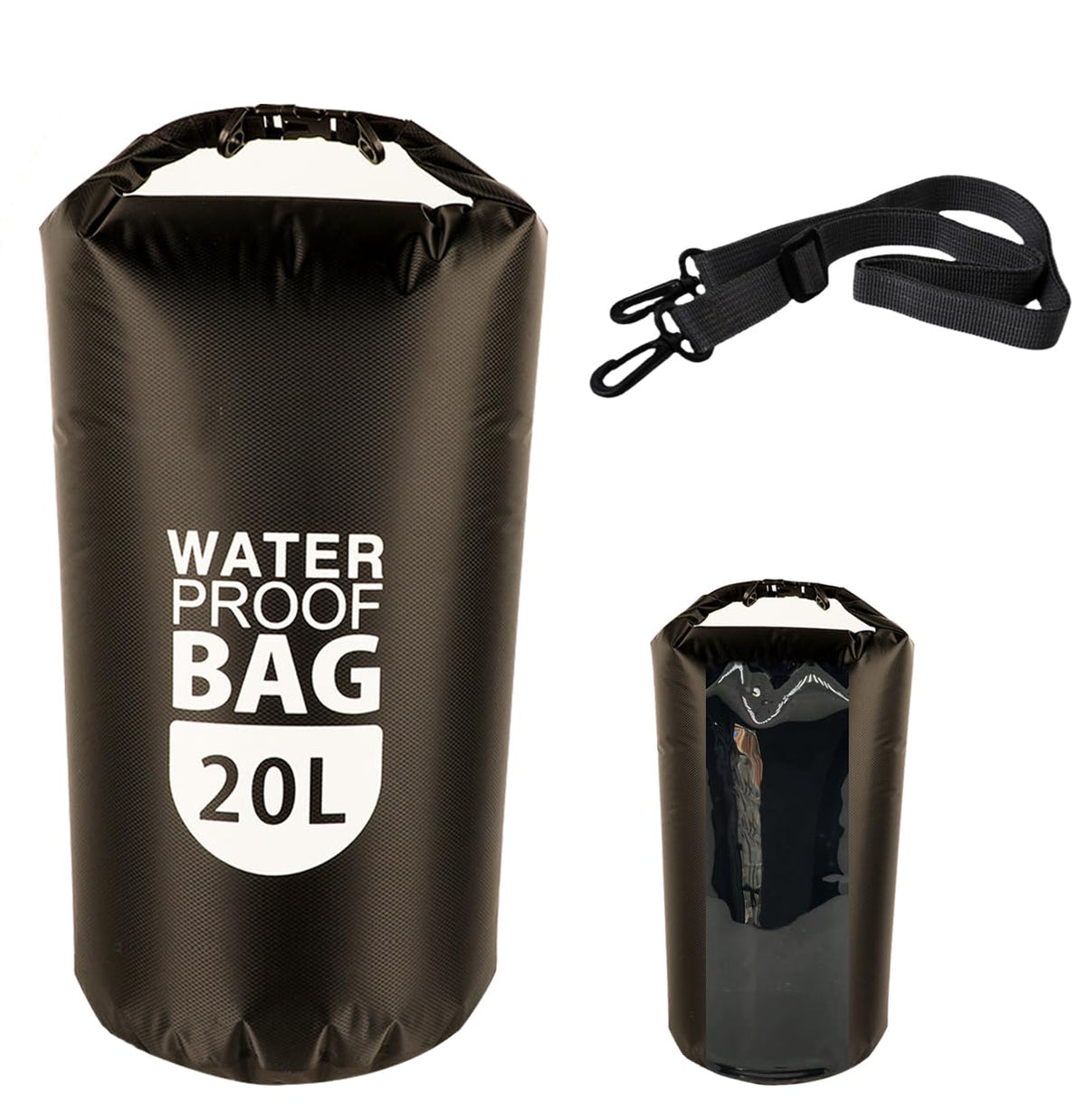 TGJBER 20L Black Dry Bags Waterproof Lightweight Nylon Storage Carry Sack NEW