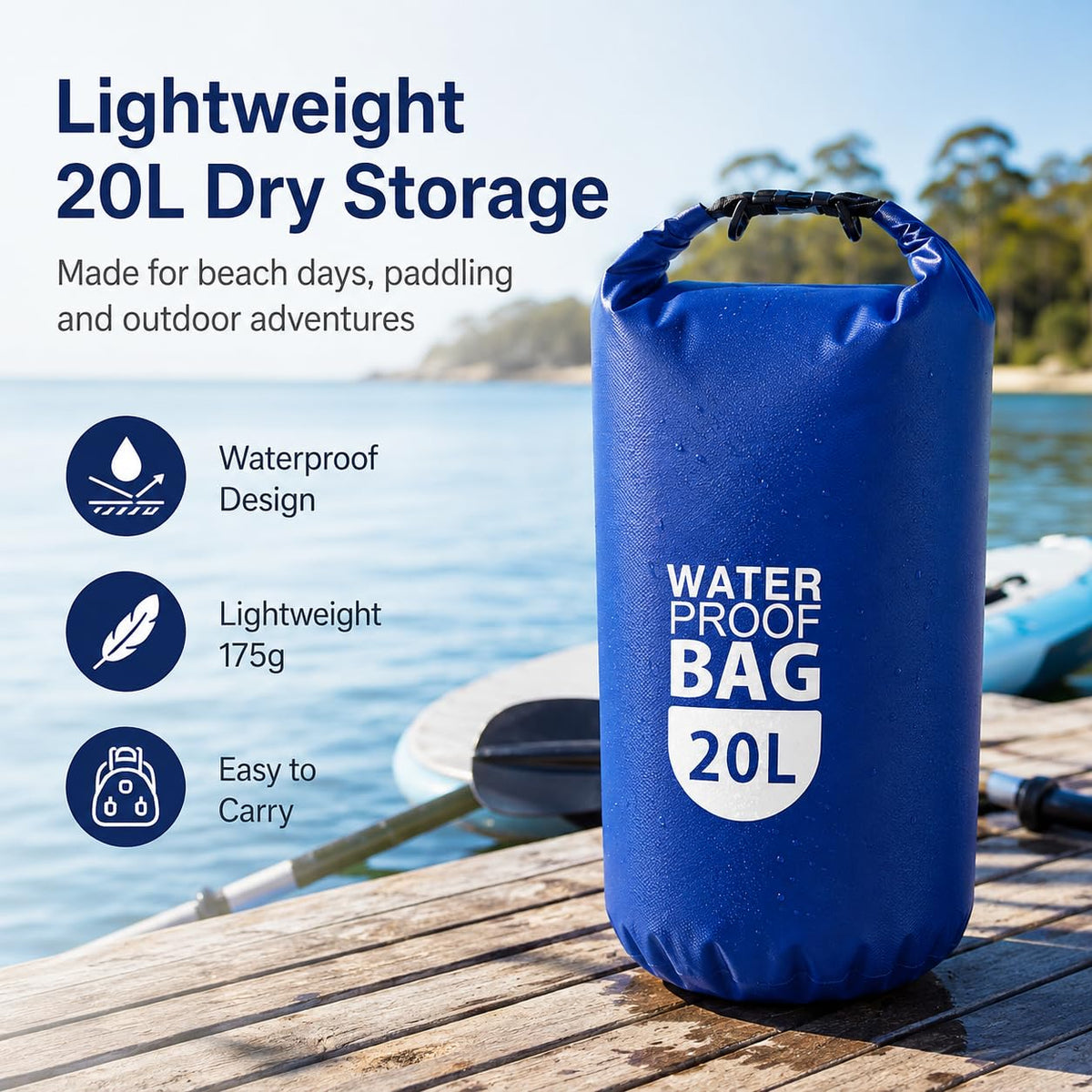 TGJBER 20L Black Dry Bags Waterproof Lightweight Nylon Storage Carry Sack NEW