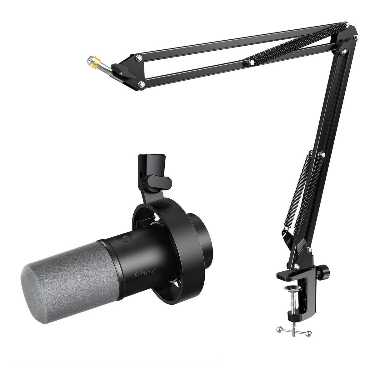 FIFINE Dynamic Microphone with Suspension Scissor Mic Stand Kit, XLR/USB NEW