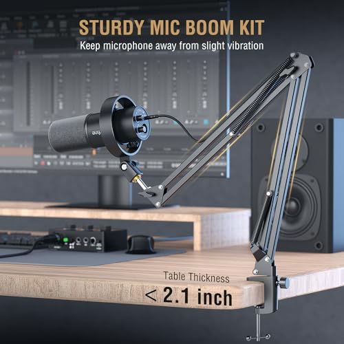 FIFINE Dynamic Microphone with Suspension Scissor Mic Stand Kit, XLR/USB NEW
