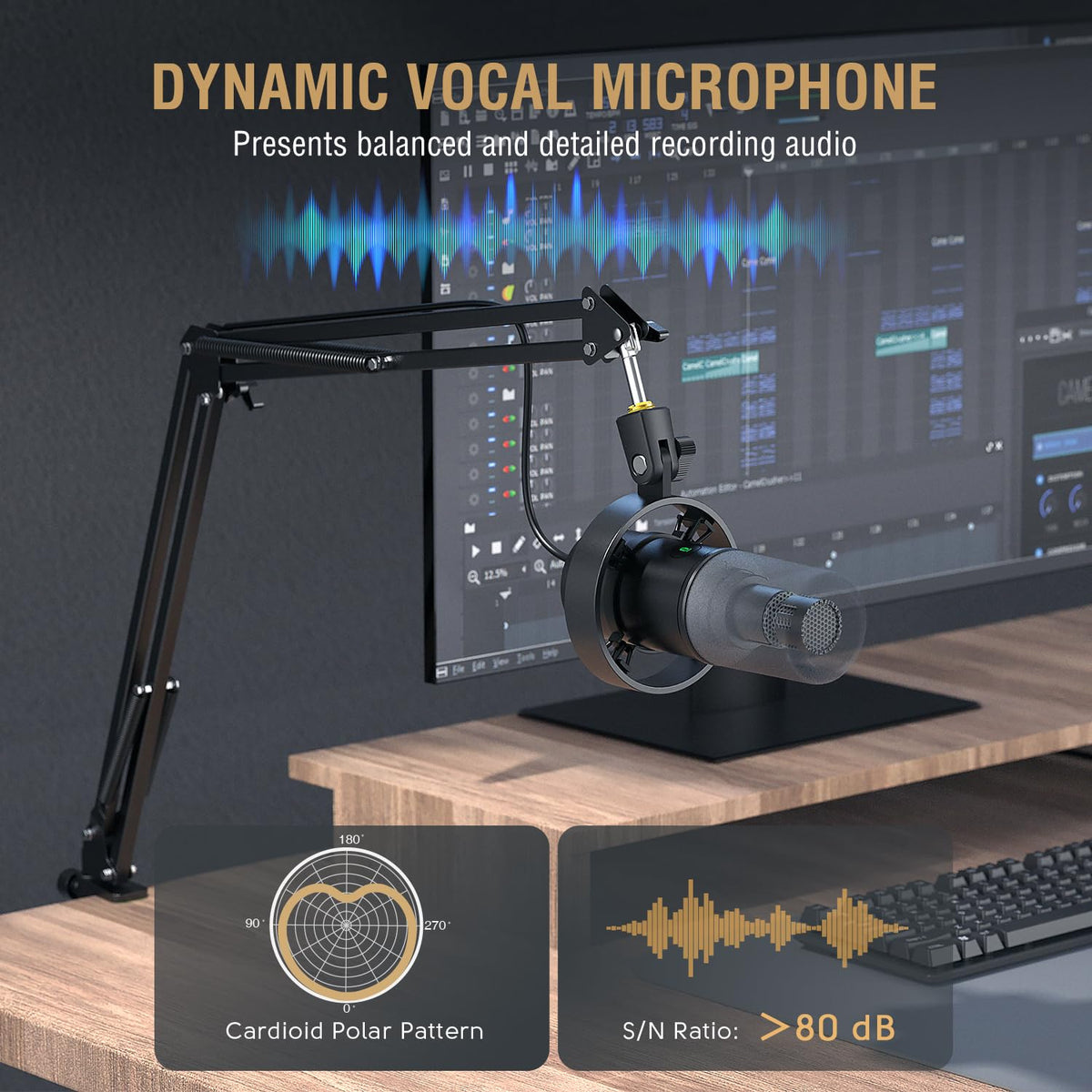 FIFINE Dynamic Microphone with Suspension Scissor Mic Stand Kit, XLR/USB NEW