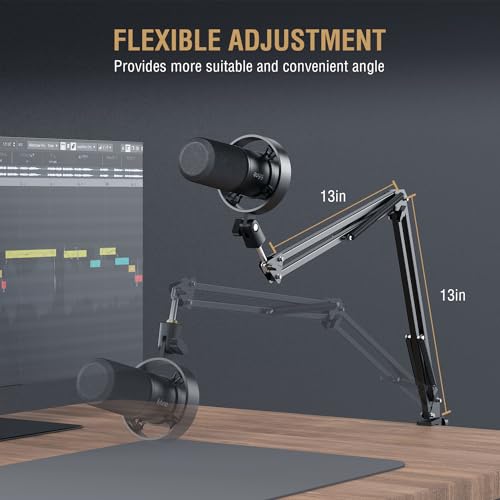 FIFINE Dynamic Microphone with Suspension Scissor Mic Stand Kit, XLR/USB NEW