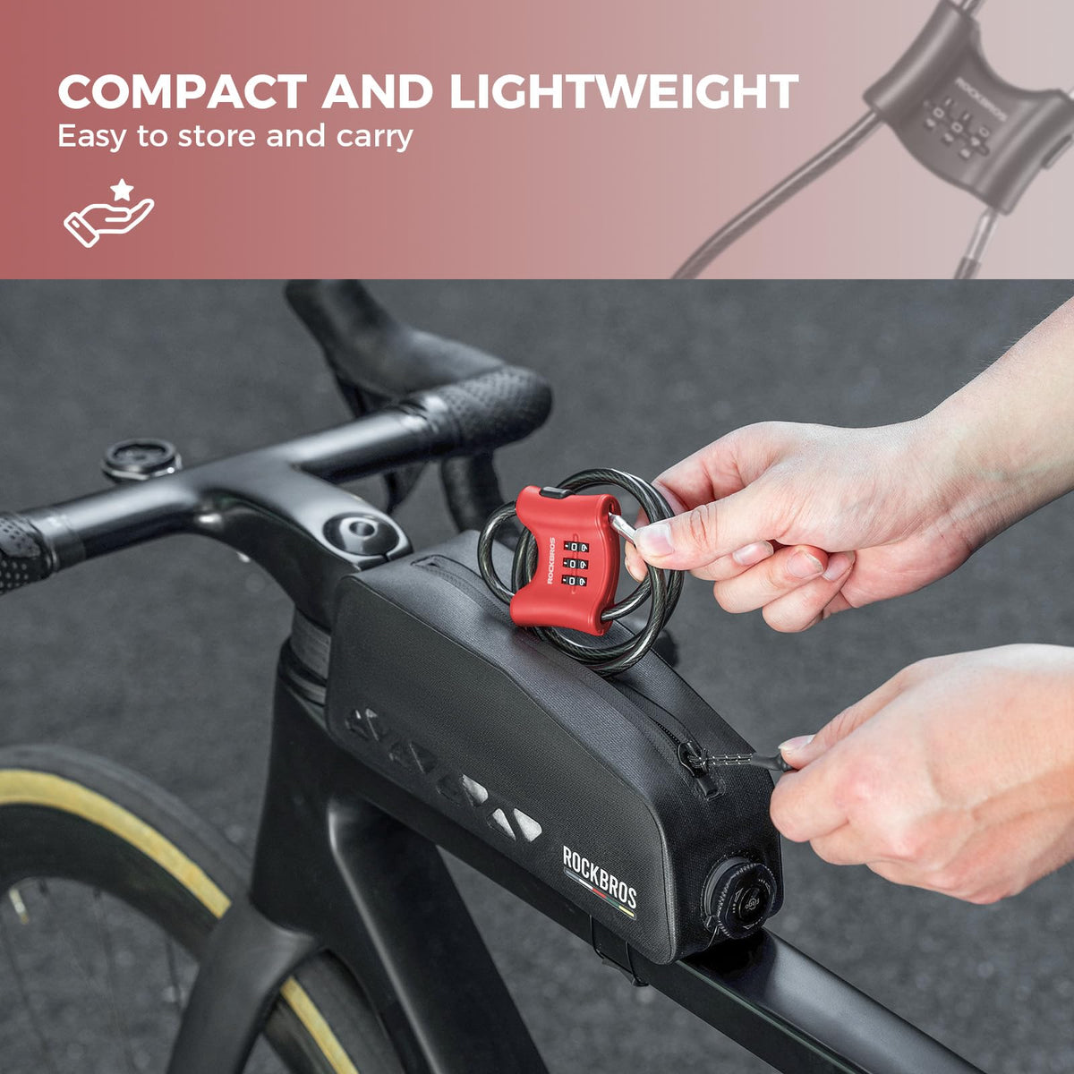 ROCKBROS 5.5mm Steel Combination Cable Lock for Bike Security, Red NEW