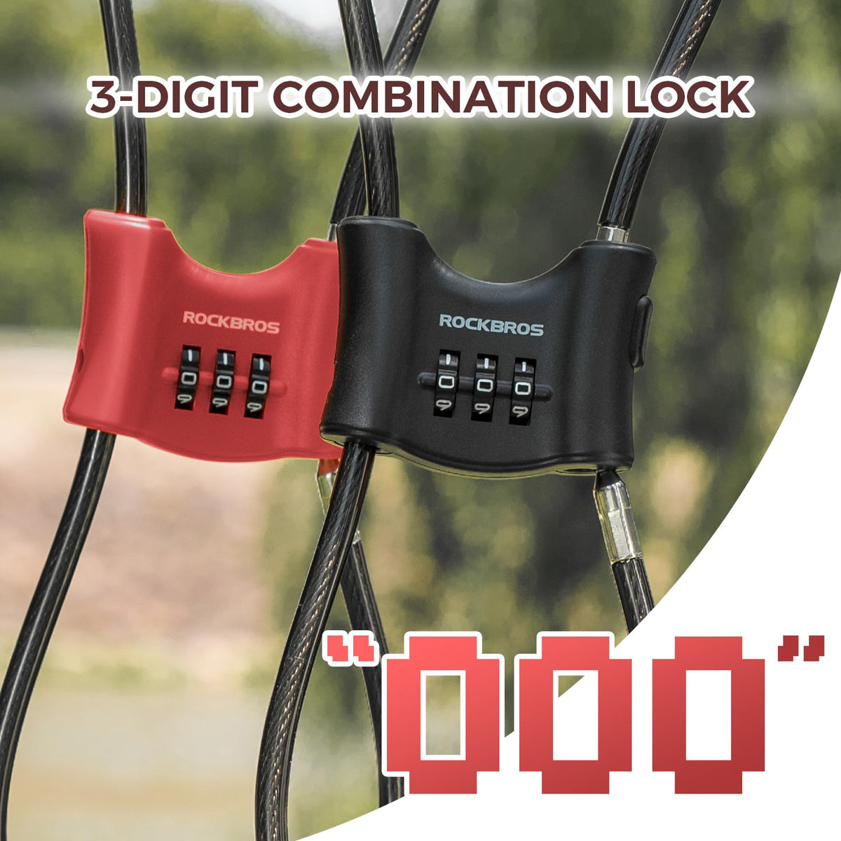 ROCKBROS 5.5mm Steel Combination Cable Lock for Bike Security, Red NEW