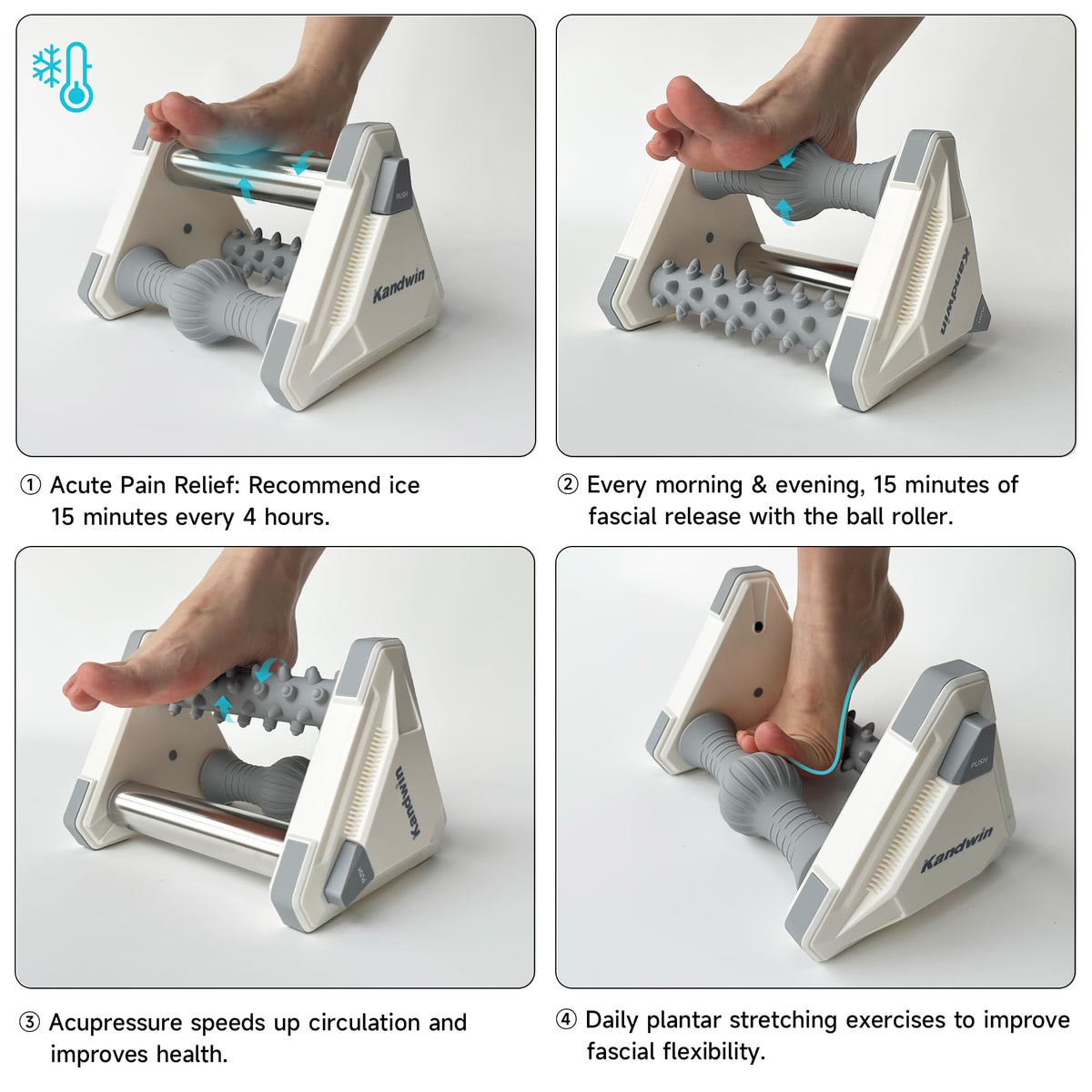 Kandwin Foot Massager Silicone Stainless Steel Circulation Pain Relief Grey NEW