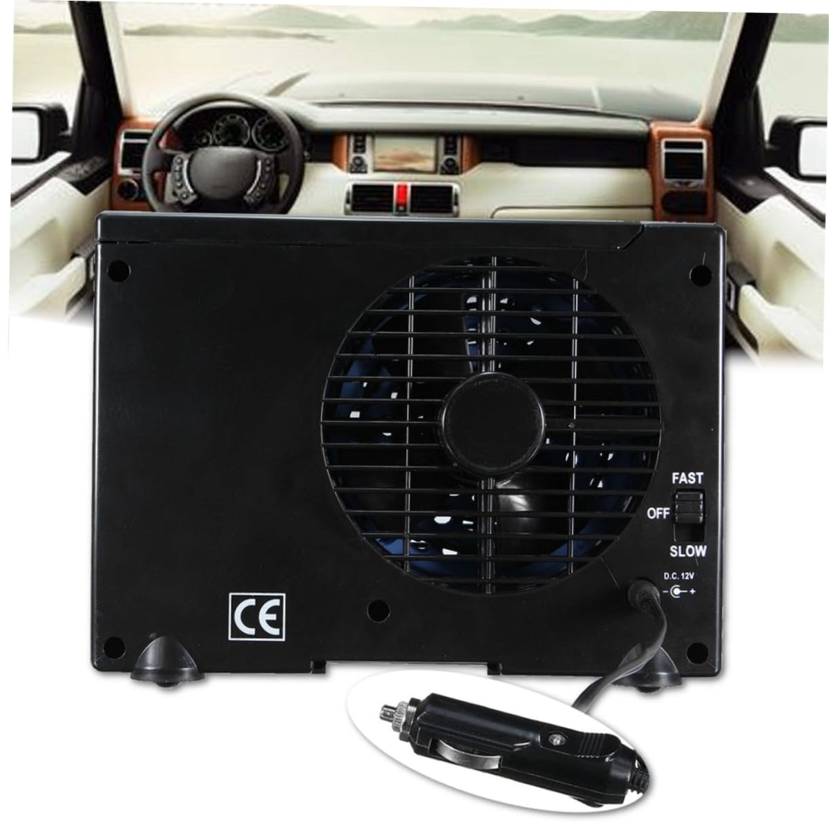 SOLUSTRE Portable Car Air Conditioner Mini Cooling Fan Fast Low Speed Black NEW