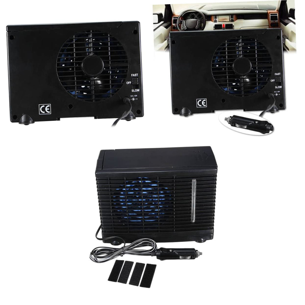 SOLUSTRE Portable Car Air Conditioner Mini Cooling Fan Fast Low Speed Black NEW