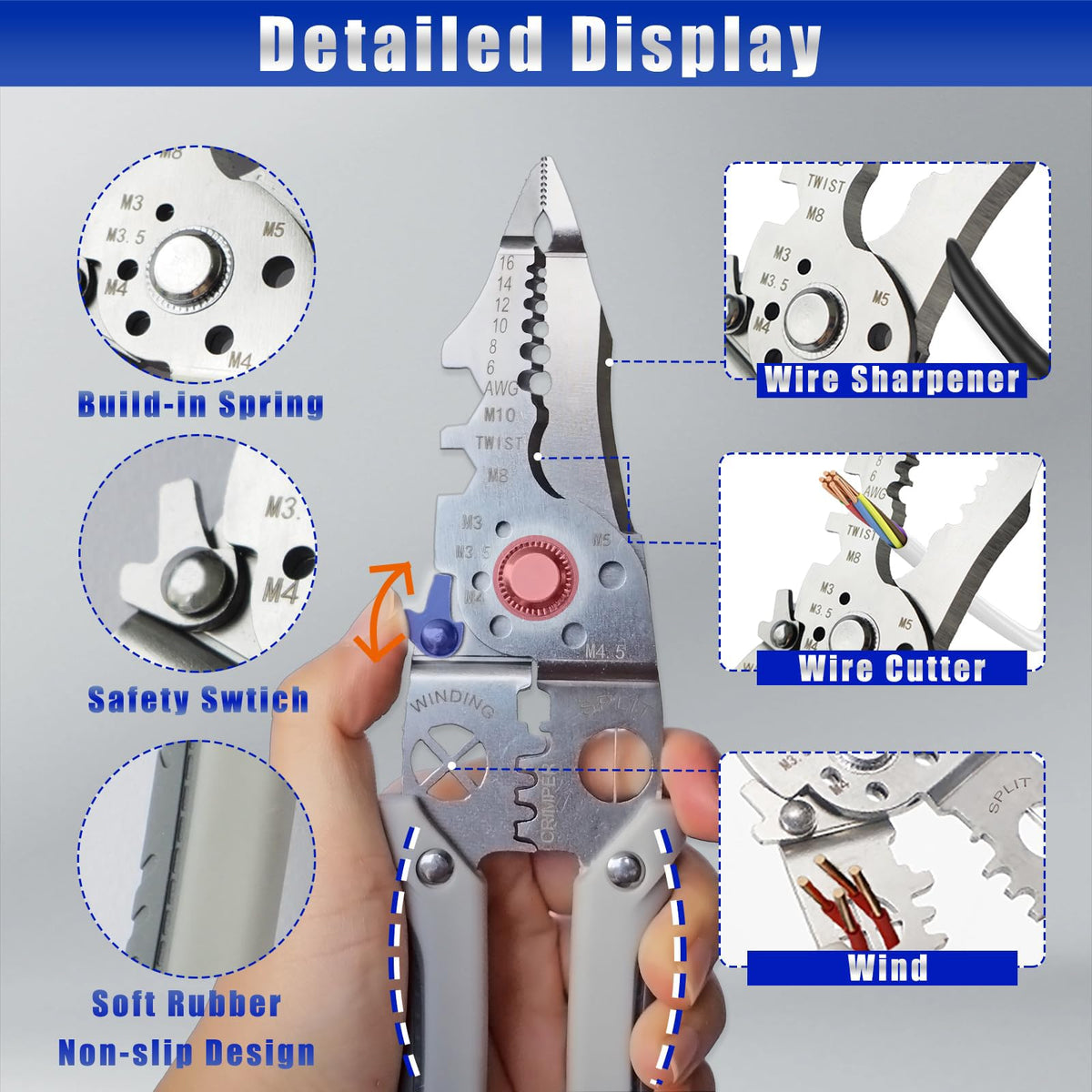 FLRMINGE 9-in-1 Wire Stripper Tool Cutter Crimper Adjustable Wirewhite NEW