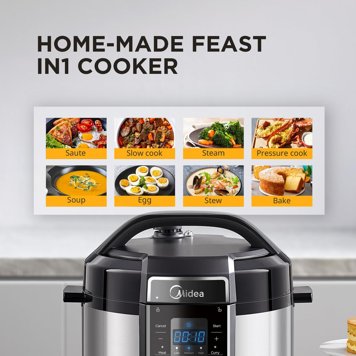 Midea 6L Electric Pressure Cooker Stainless Steel 12 Presets 24H Delay DEMO