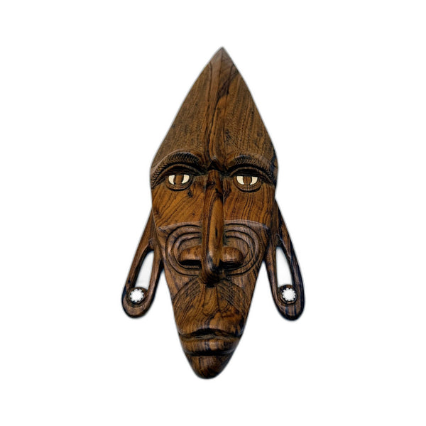Handmade Rustic Wooden Traditional Tribal Mask Wall Decor Brown Wood Tones