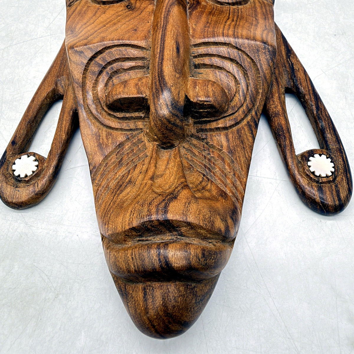 Handmade Rustic Wooden Traditional Tribal Mask Wall Decor Brown Wood Tones