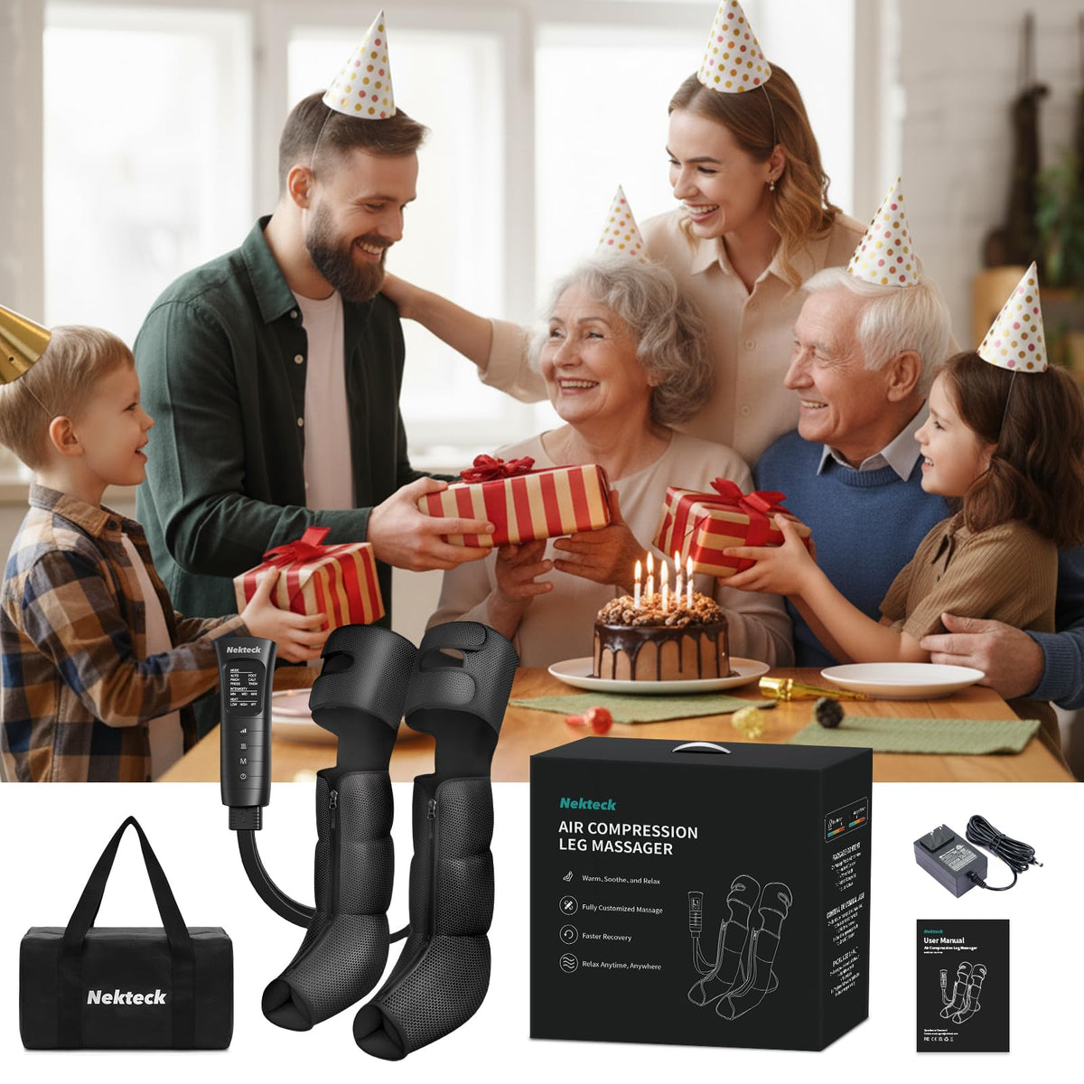 Nekteck Leg Compression Massager with Heat for Circulation and Pain Relief Feet