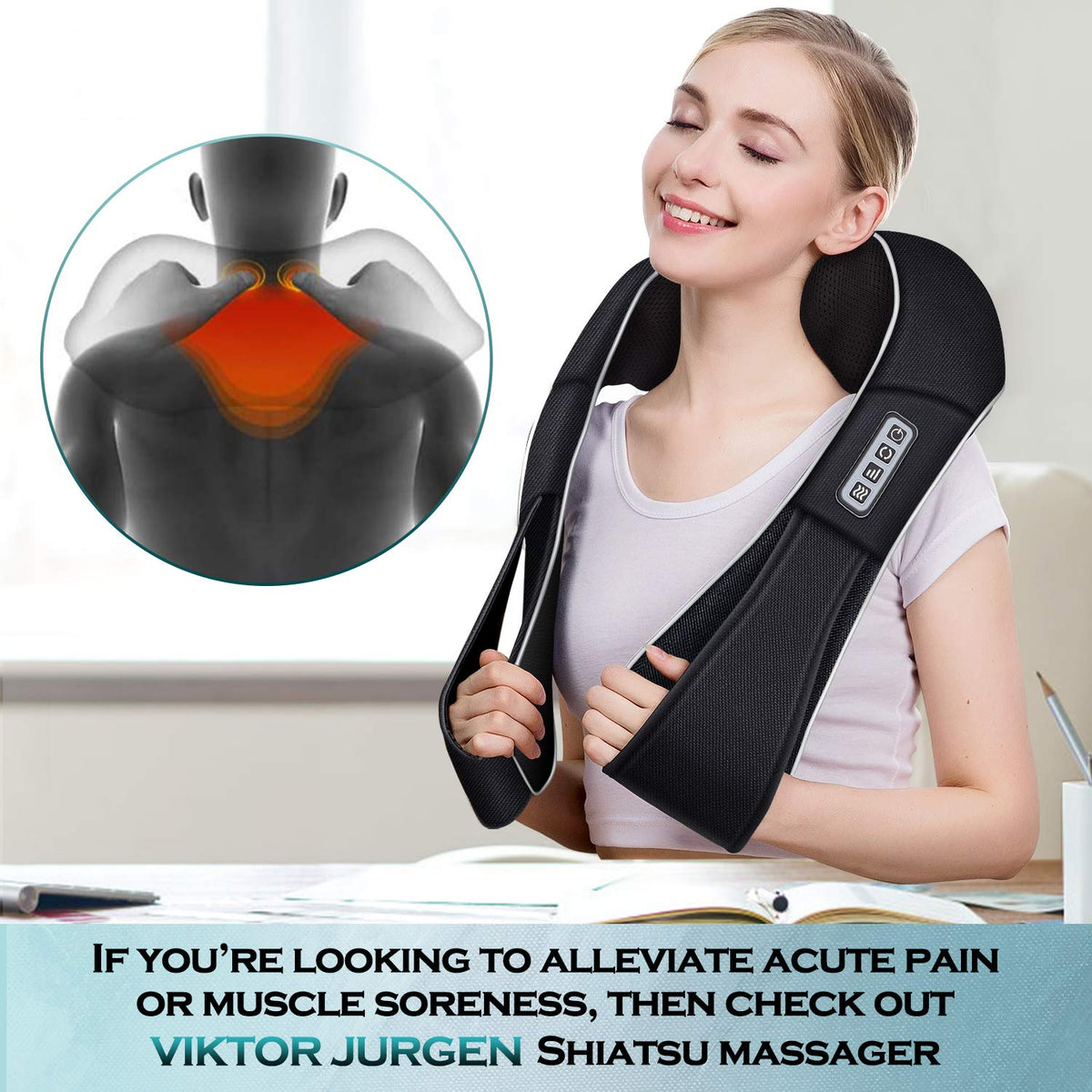 NEW Shiatsu Neck & Back Massager with Heat - VIKTOR JURGEN Deep Tissue Kneading