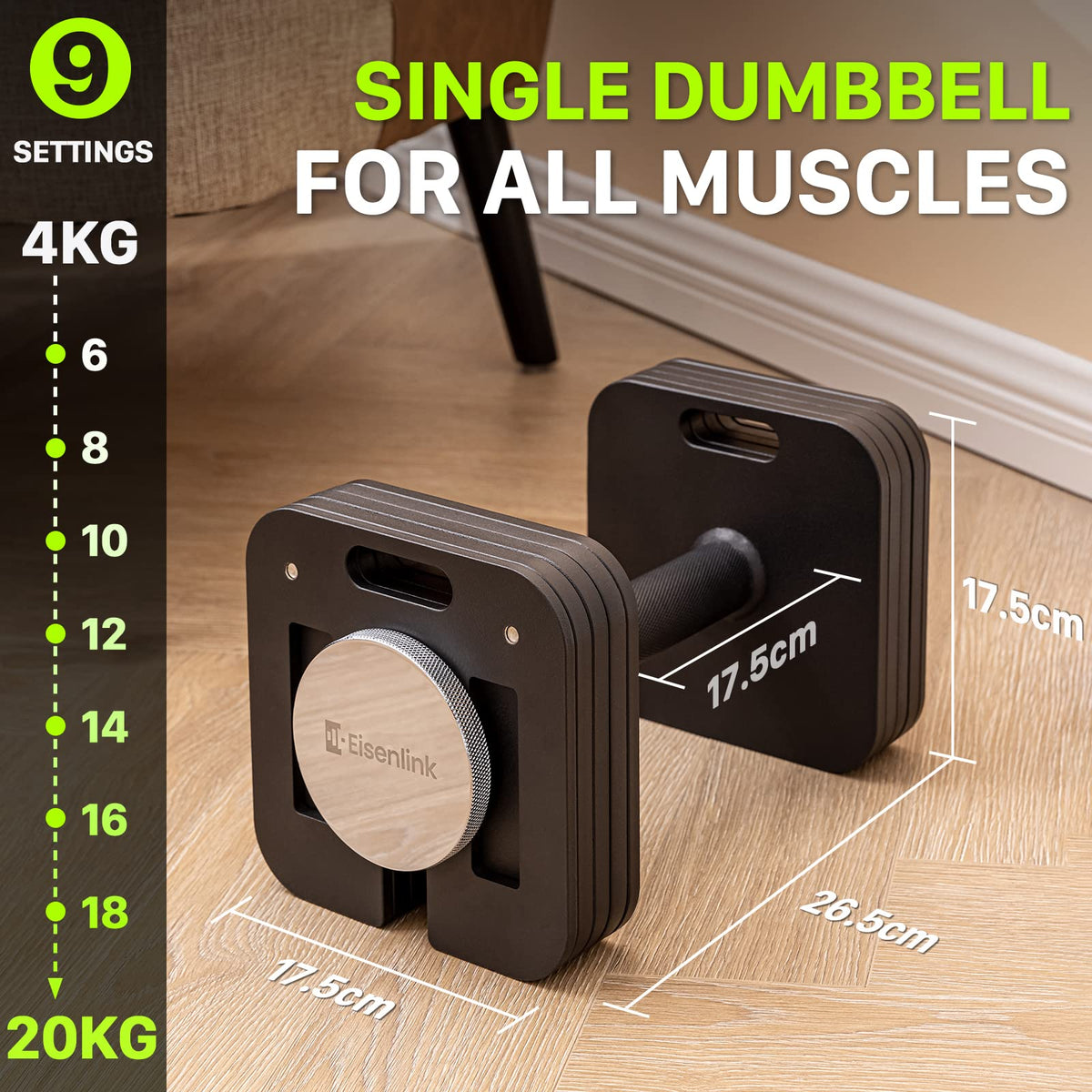 Eisenlink Adjustable Dumbbells Dumbbell 4-20kg Alloy Steel Single 2kg NEW