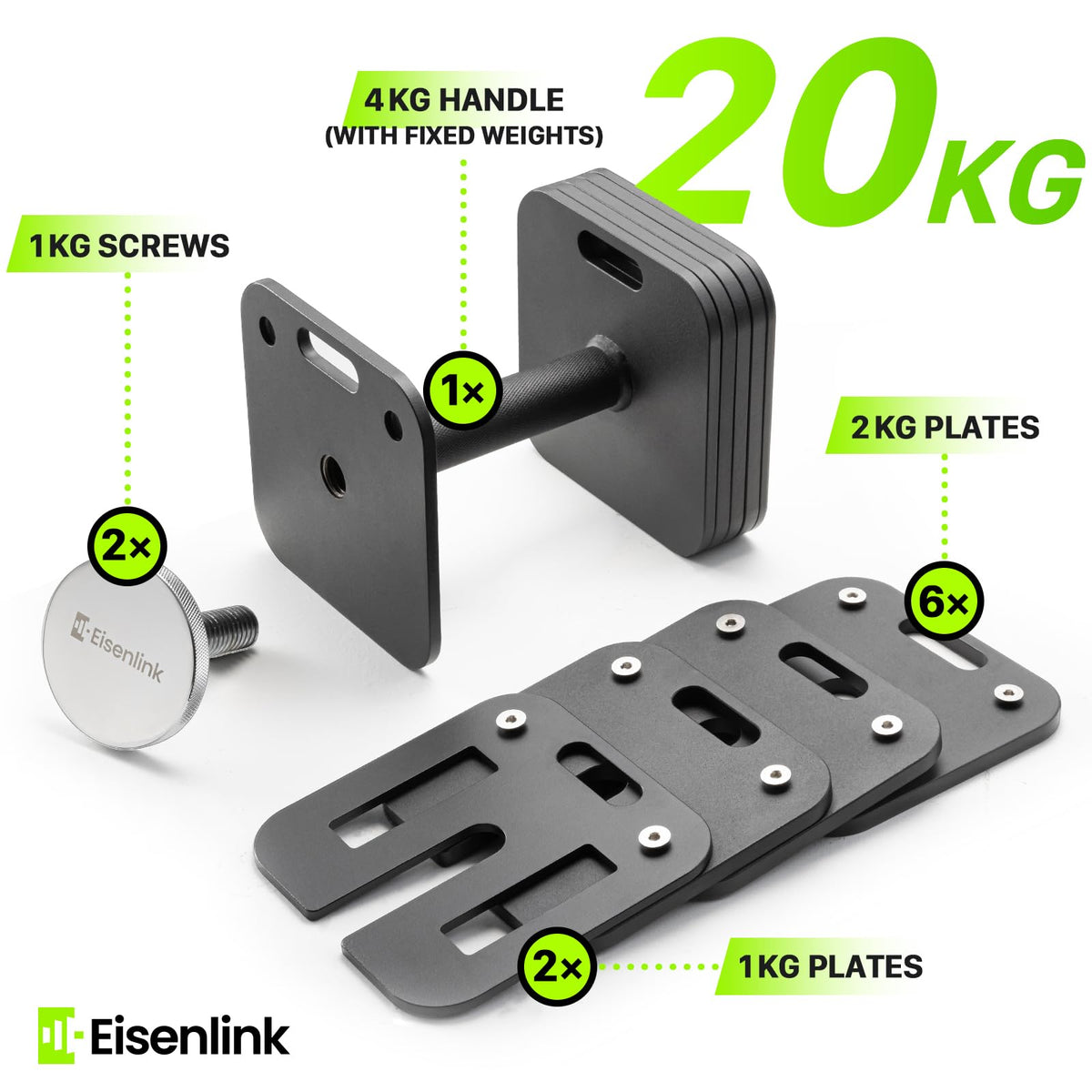 Eisenlink Adjustable Dumbbells Dumbbell 4-20kg Alloy Steel Single 2kg DEMO