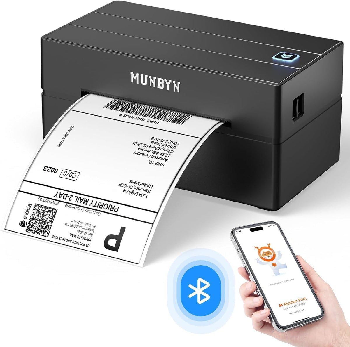 MUNBYN 4x6 Thermal Shipping Label Printer Bluetooth 300DPI NEW