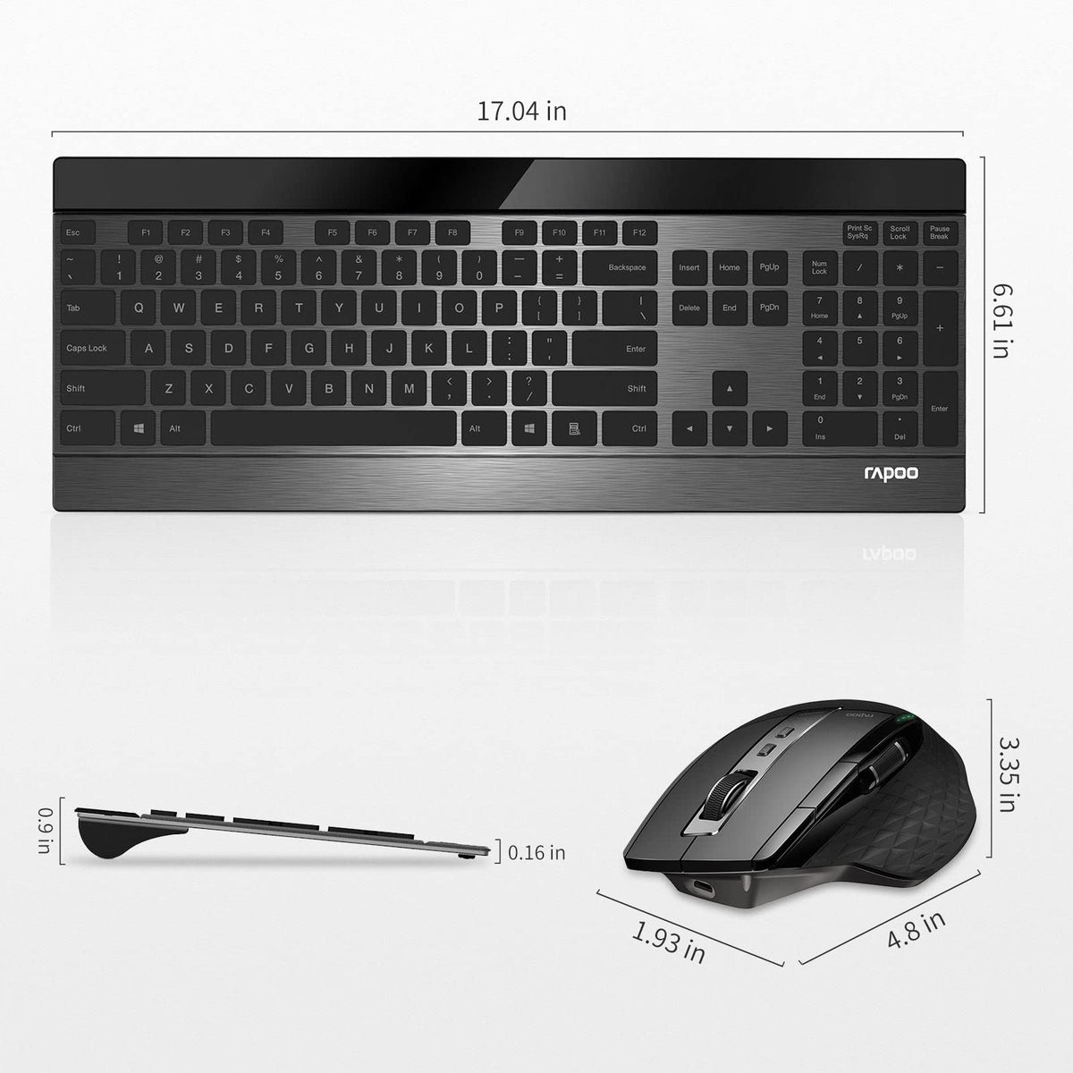 RAPOO Wireless Keyboard and Mouse Combo Bluetooth Black Set 9900M NEW