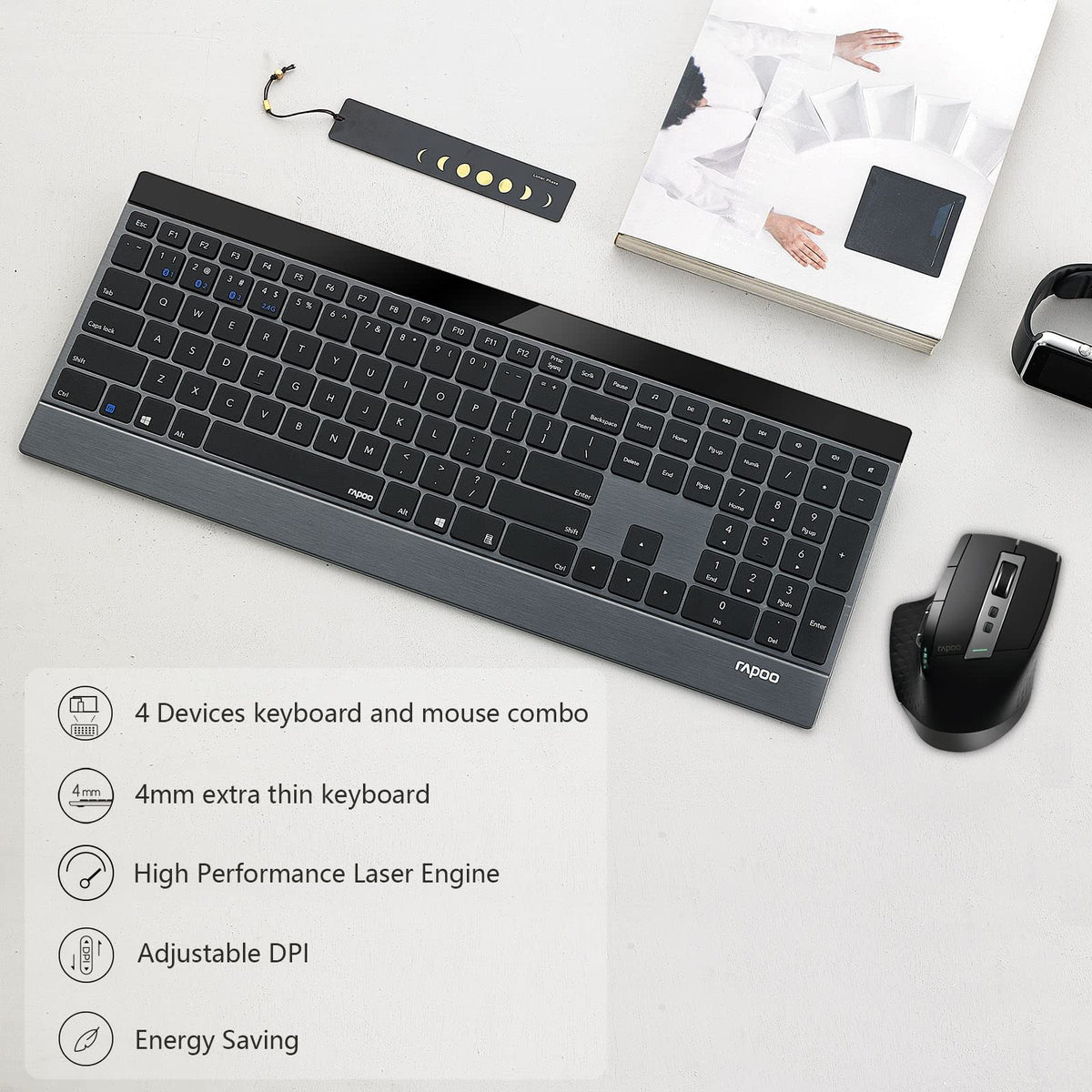 RAPOO Wireless Keyboard and Mouse Combo Bluetooth Black Set 9900M NEW