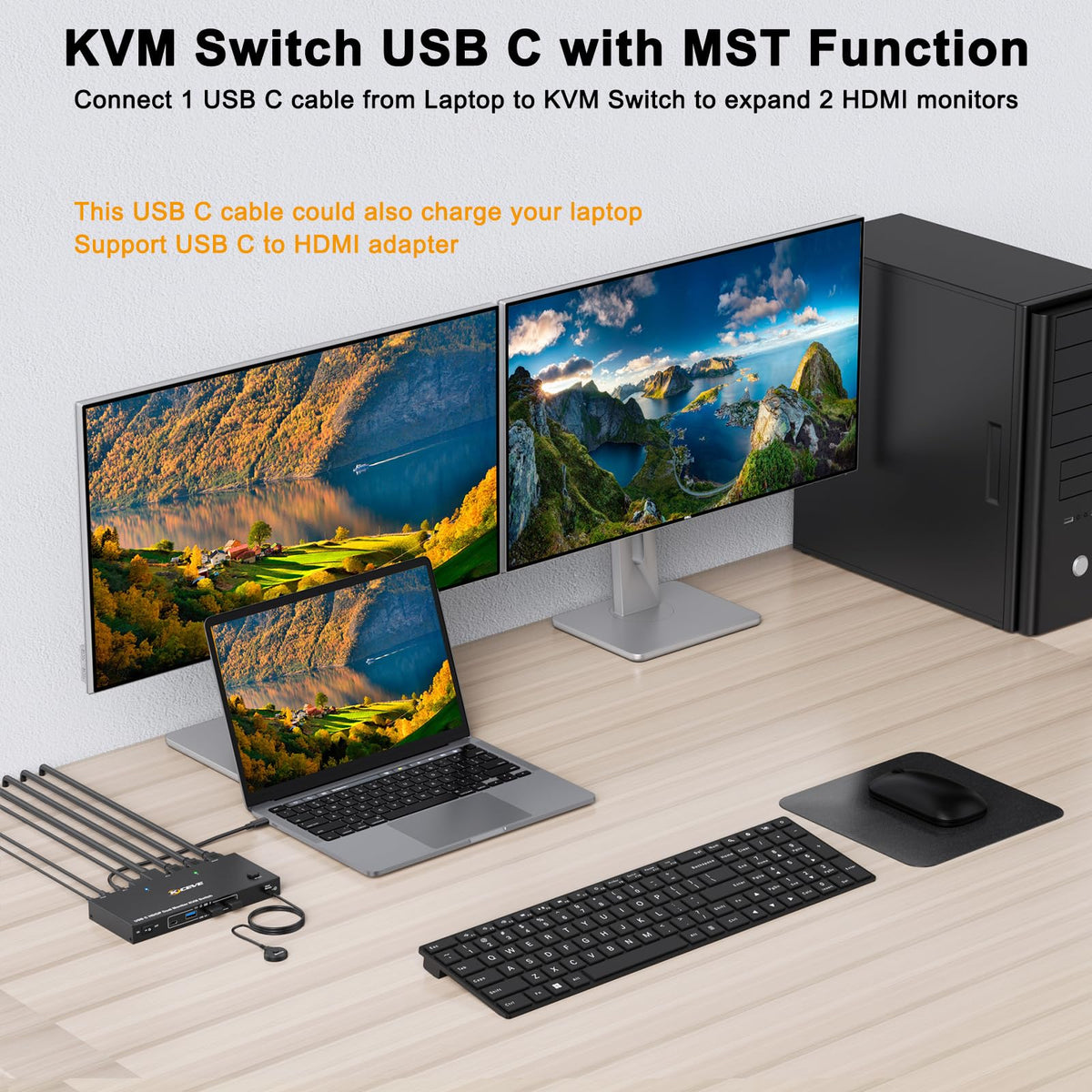 AOOCOO USB-C Docking Station KVM Switch Dual Monitor Displayport DEMO