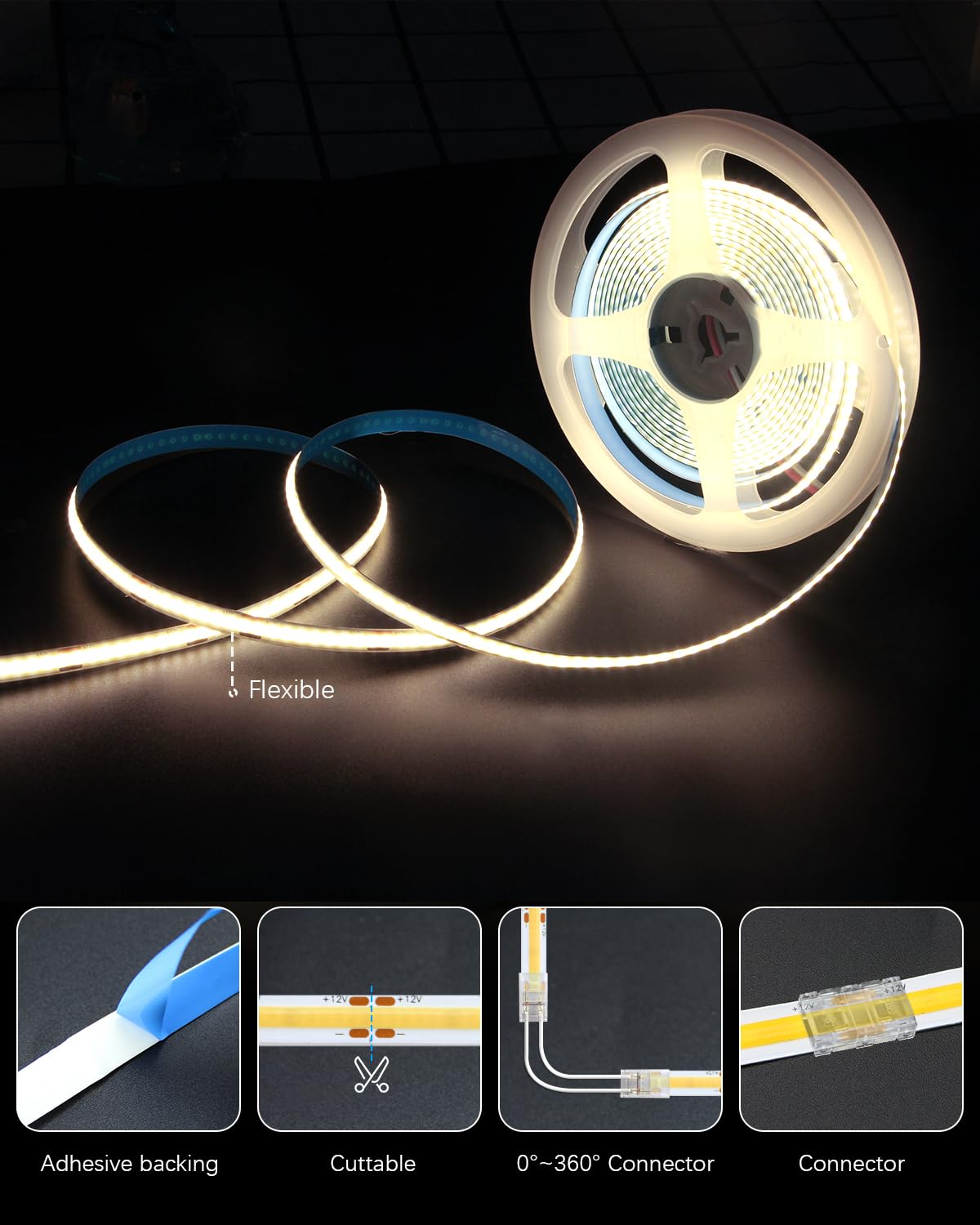 ALITOVE COB LED Strips LED Light Strip Natural White 4000K - High CRI NEW