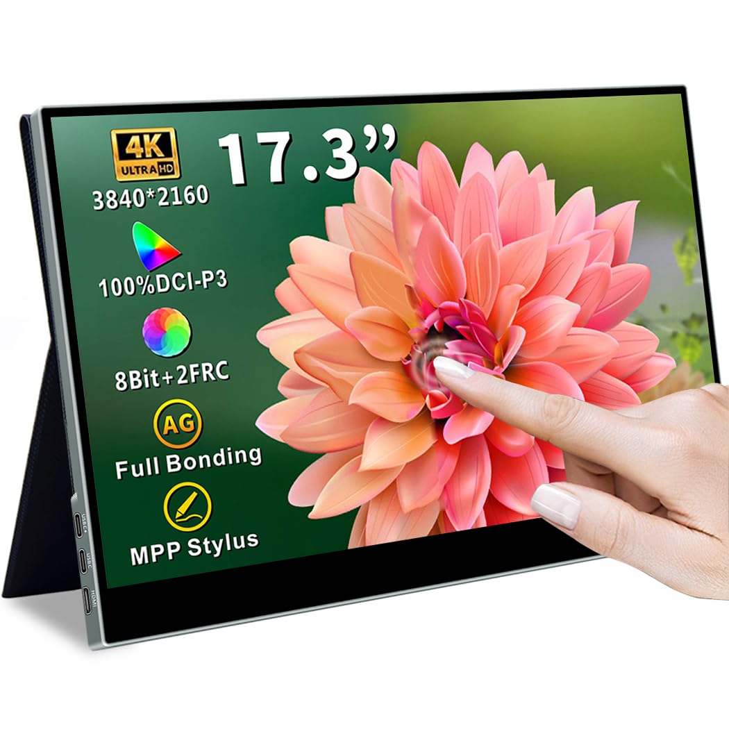 Magedok 17.3" Monitors 4K Touchscreen Portable Monitor UHD - Black NEW