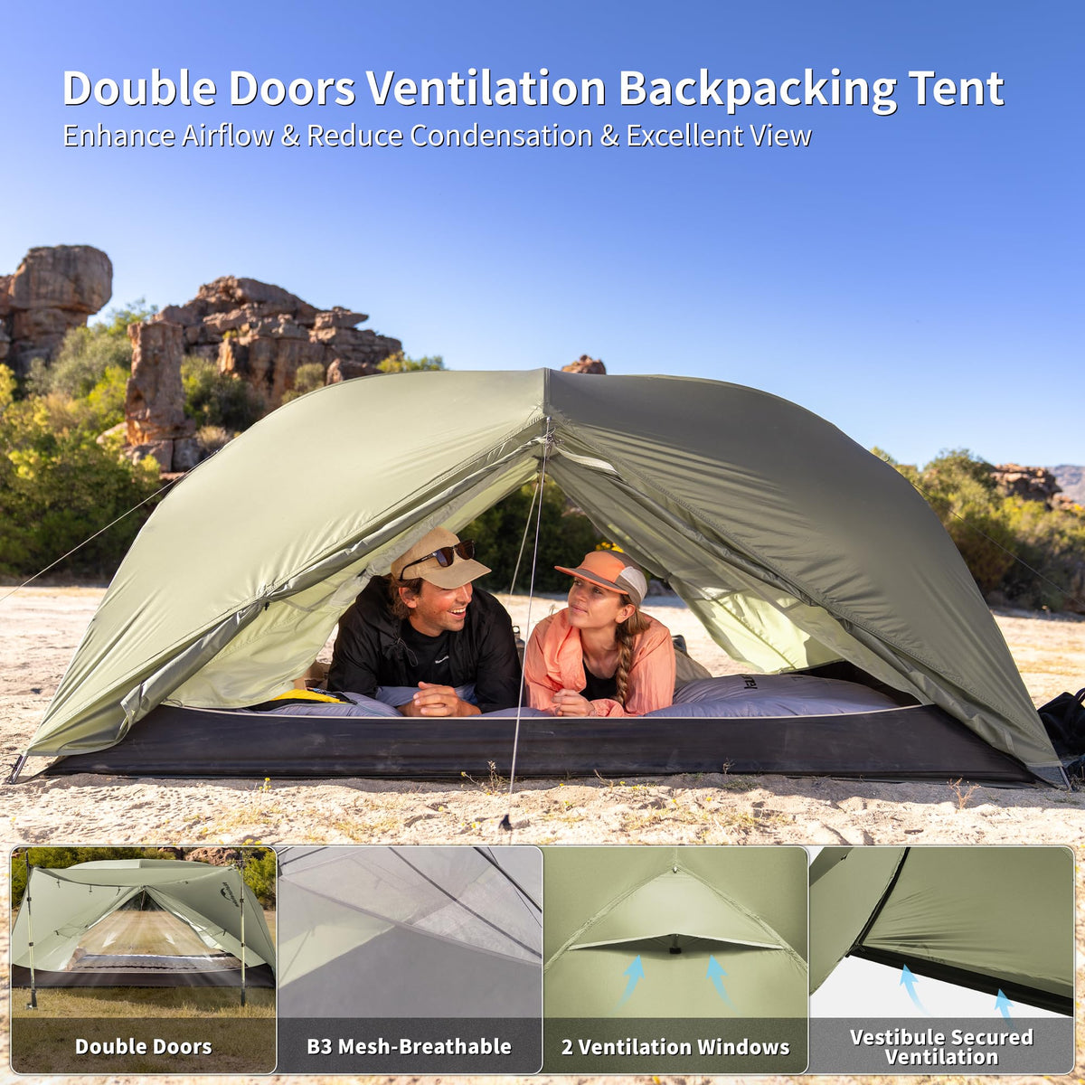 Naturehike Mongar PRO Ultralight Dome Tent 5000mm Waterproof Size 2 Person NEW