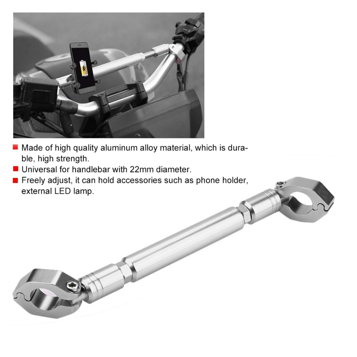Akozon Motorcycle Handlebar Cross Bar Aluminum Silver Professional NEW