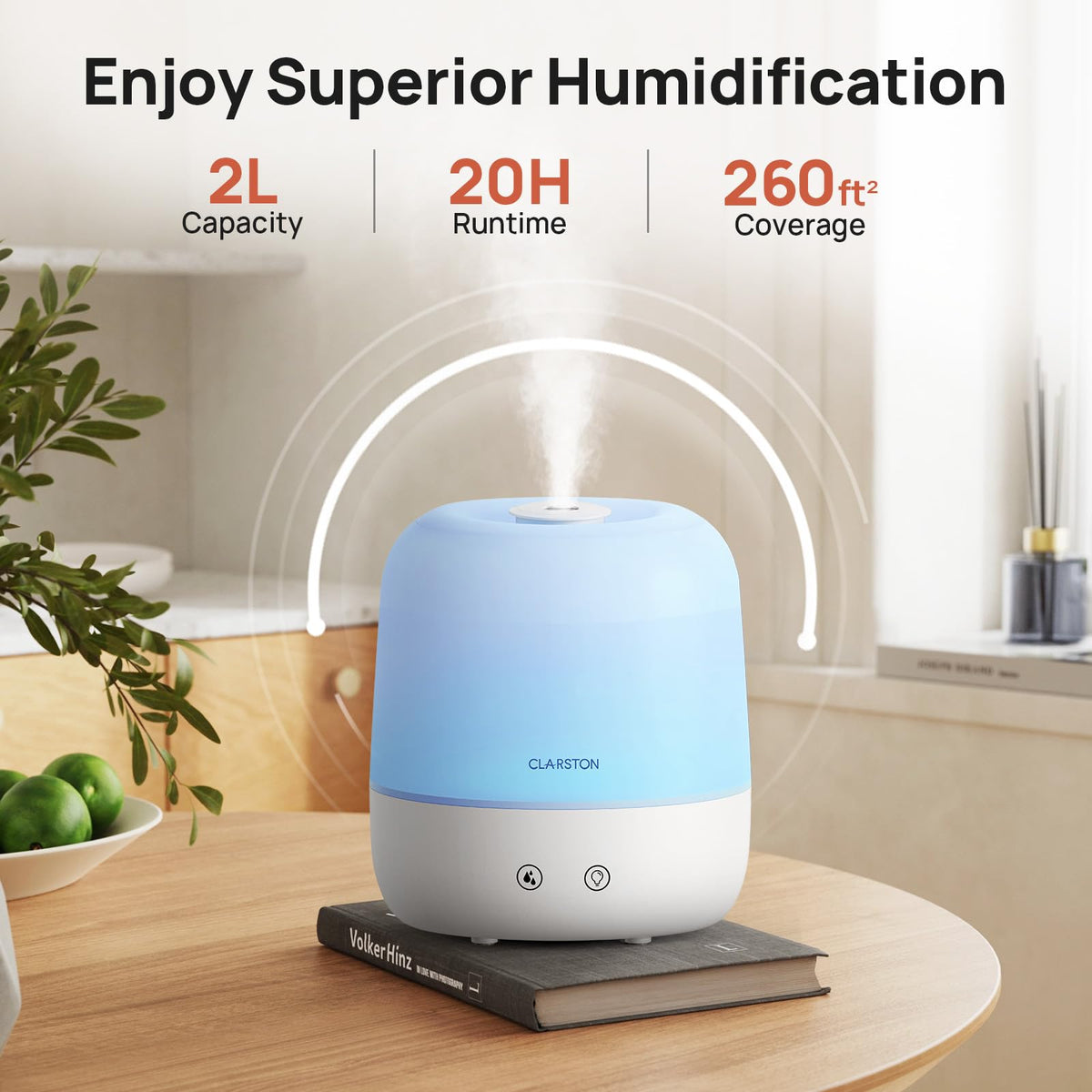 Clarston 2L Single Room Humidifier Top Fill 360° Adjustable Mist White NEW