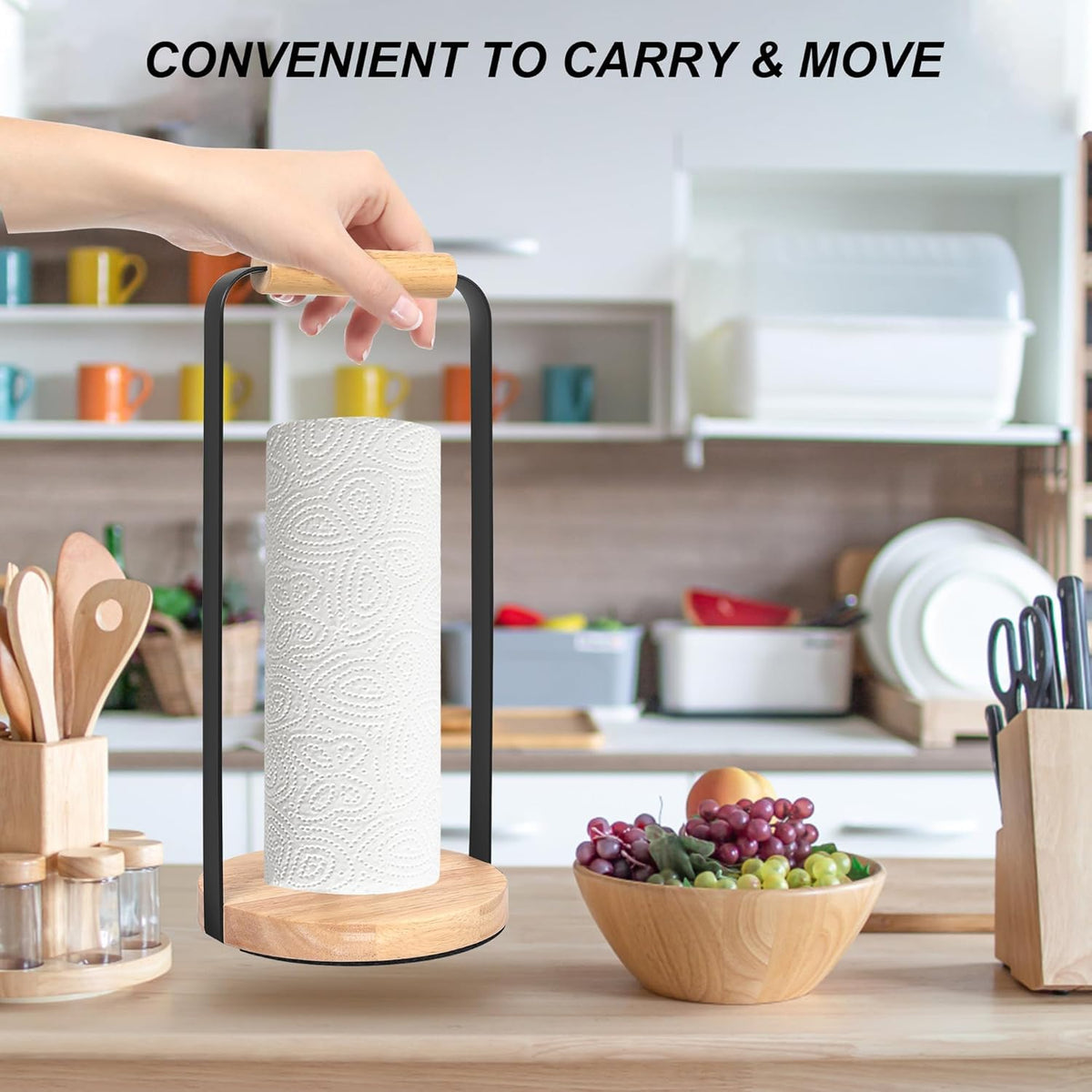 Gigecor Timber & Black Countertop Paper Towel Holder for Jumbo Rolls NEW