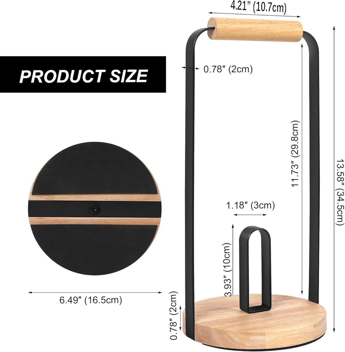 Gigecor Timber & Black Countertop Paper Towel Holder for Jumbo Rolls NEW