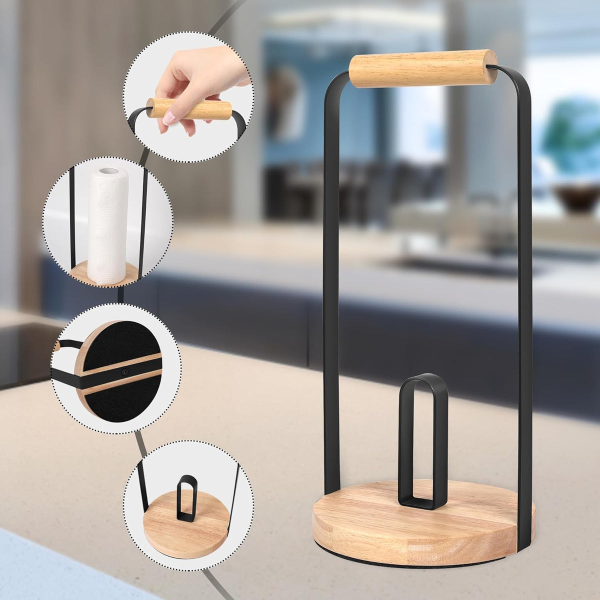 Gigecor Timber & Black Countertop Paper Towel Holder for Jumbo Rolls NEW