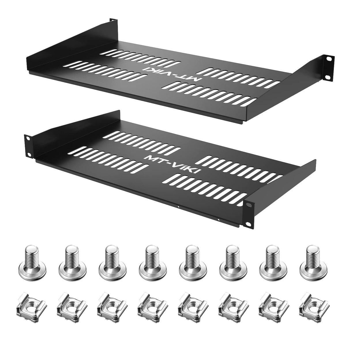 MT-VIKI 1U Accessories 19" Rack Shelf Perforated Server Cabinet Black 2 Pack NEW