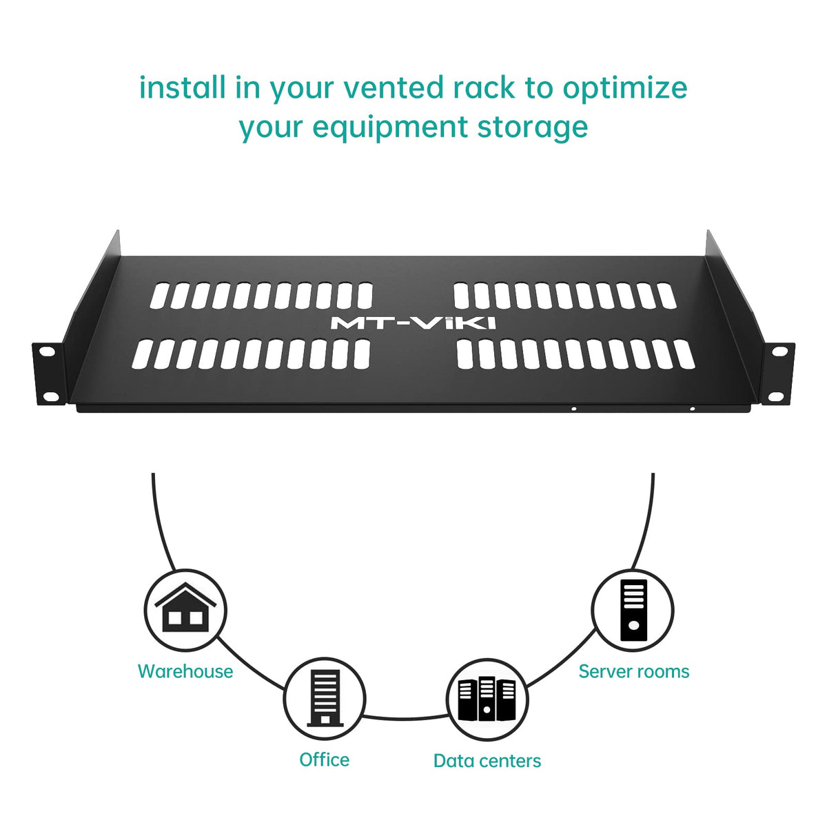 MT-VIKI 1U Accessories 19" Rack Shelf Perforated Server Cabinet Black 2 Pack NEW