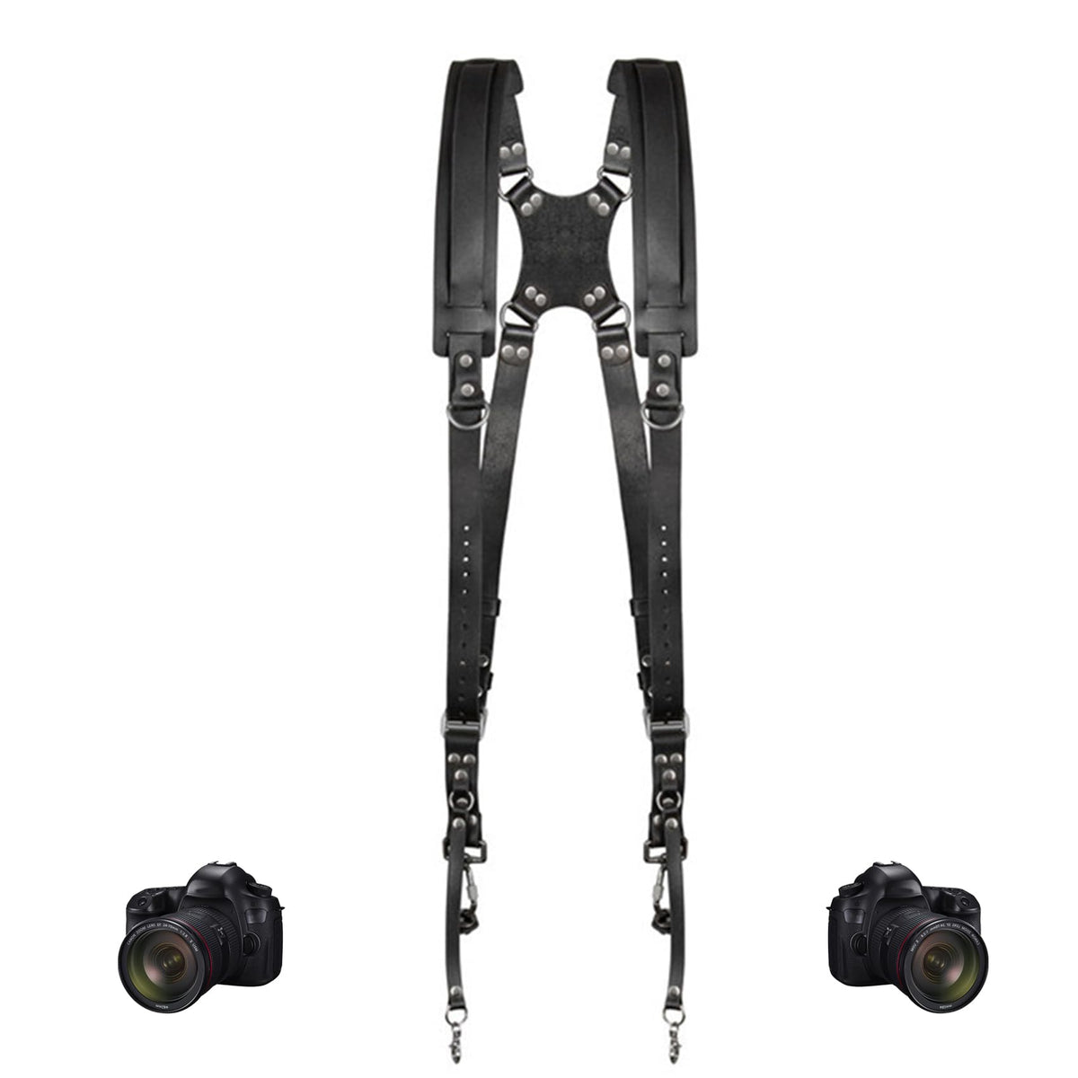 ZXCVBNM Dual Camera Strap Adjustable Leather Harness Black 35-50cm Size NEW