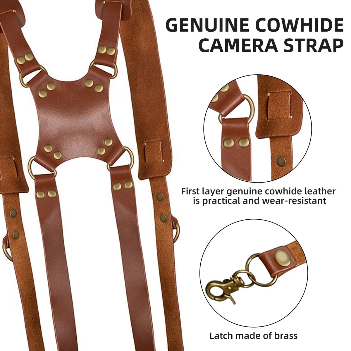 ZXCVBNM Dual Camera Strap Adjustable Leather Harness Black 35-50cm Size NEW