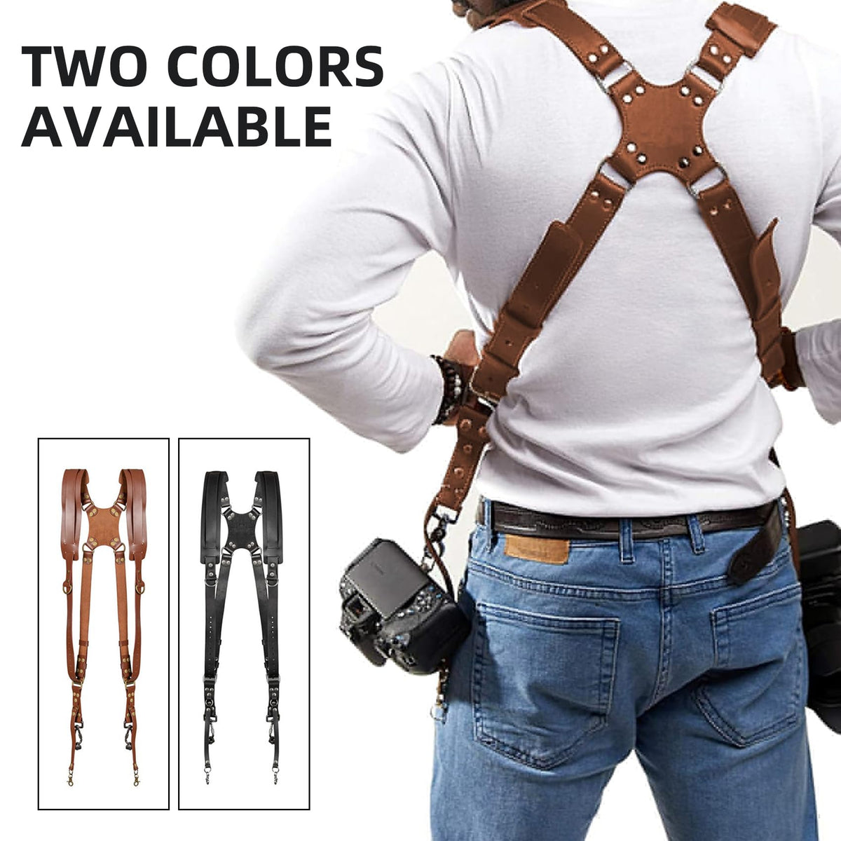 ZXCVBNM Dual Camera Strap Adjustable Leather Harness Black 35-50cm Size NEW