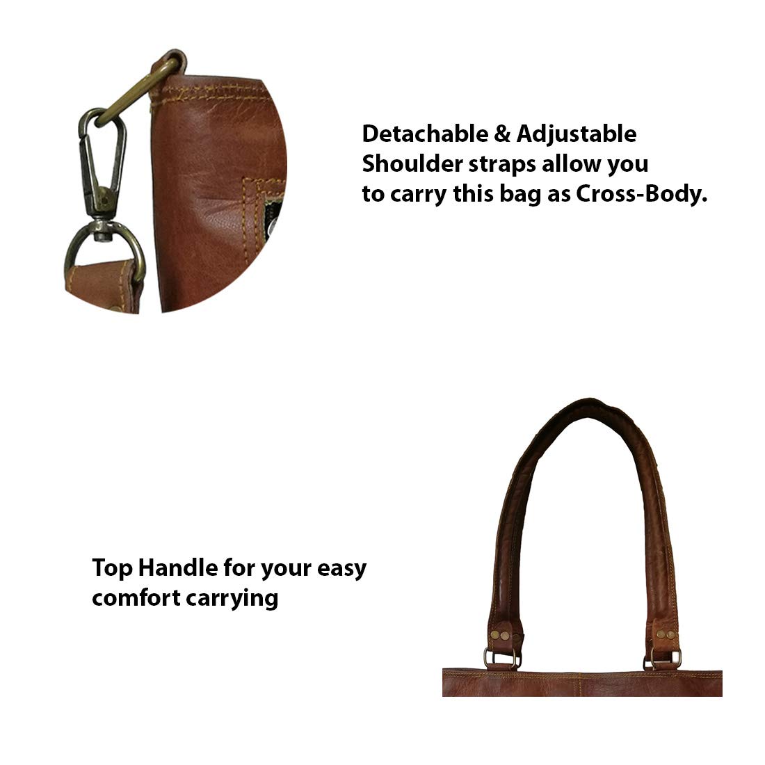 Madosh Brown Genuine Leather Tote Bag Large 12" x 15" 5" Capacity NEW