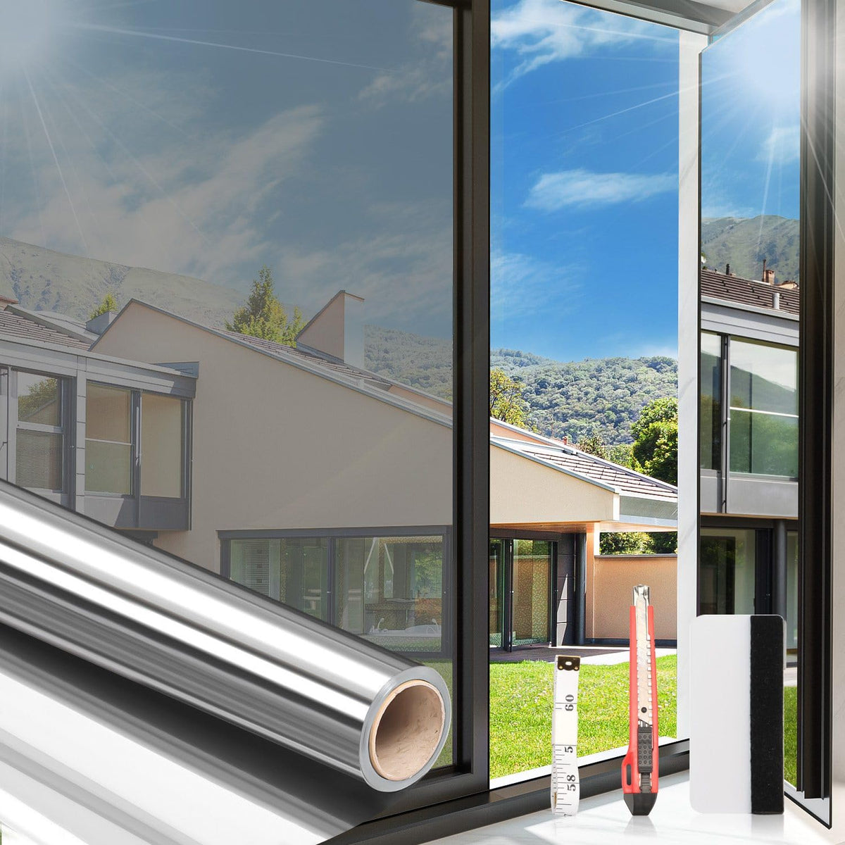 Arthome One Way Window Film Silver Daytime Privacy UV Blocking 60cm x 254cm NEW