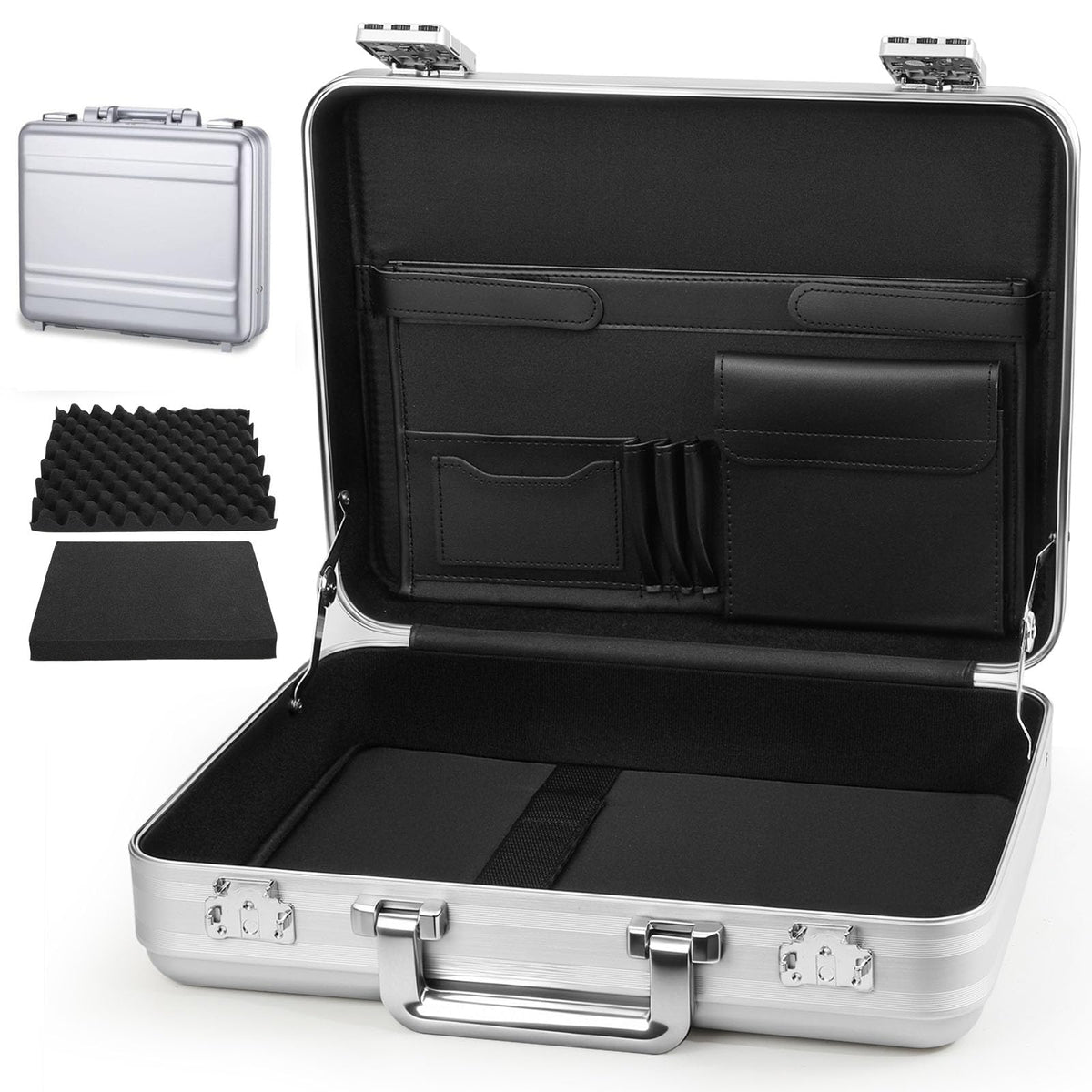urecimy Unisex Briefcases Metal Hard Shell Briefcase Silver 37X27X15.5cm NEW