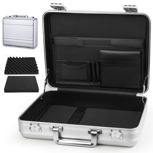 urecimy Unisex Briefcases Metal Hard Shell Briefcase Silver 37X27X15.5cm NEW