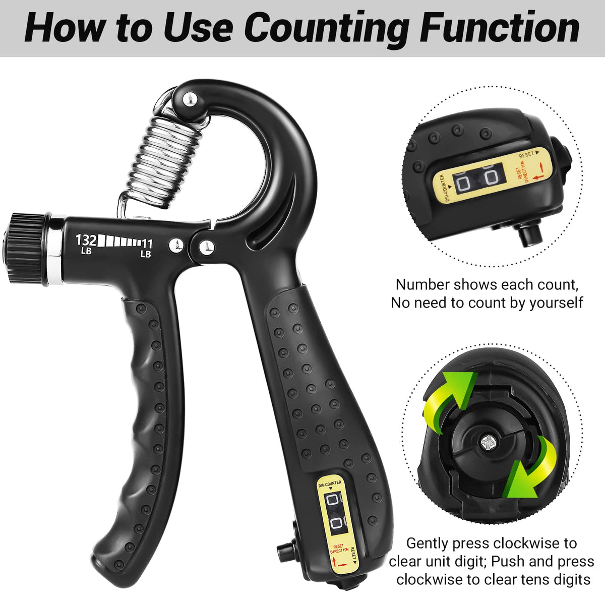 EPKAOZEY Hand Grip Strengthener 2 Pack Adjustable Resistance Black DEMO