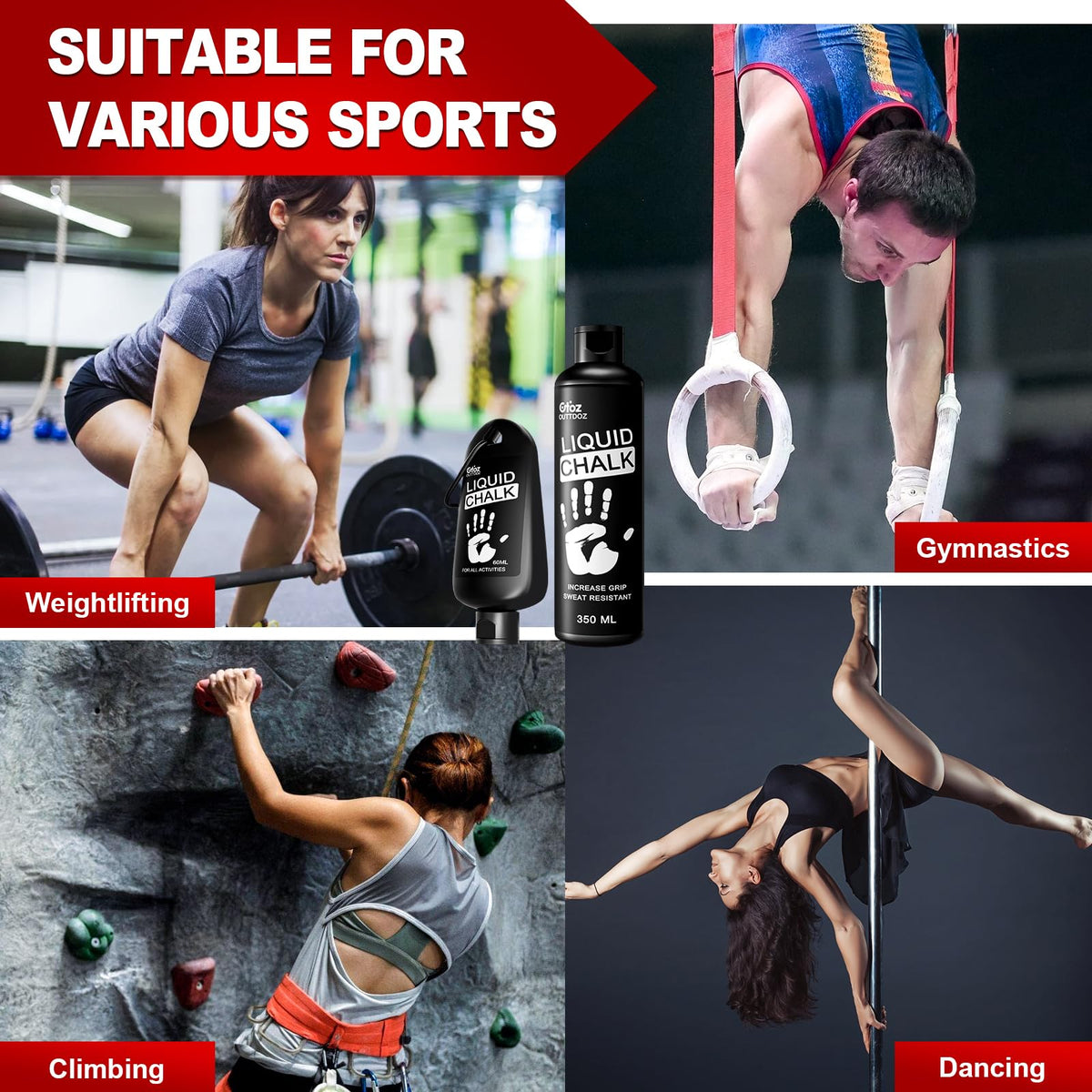 OUTTDOZ Liquid Chalk Gymnastics Climbing Weightlifting White 350ML & 60ml NEW