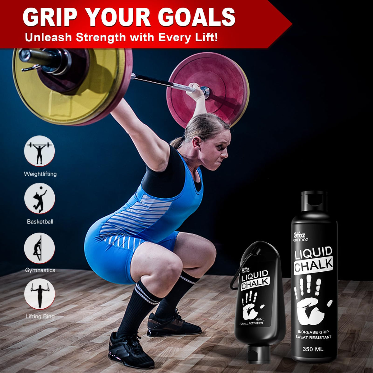 OUTTDOZ Liquid Chalk Gymnastics Climbing Weightlifting White 350ML & 60ml NEW