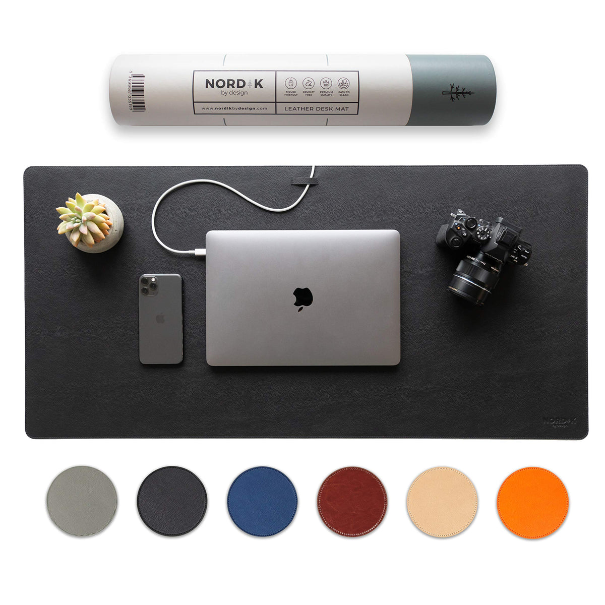 Nordik By Mouse Pads Design Leather Desk Mat Cable Organiser Pebble Black NEW