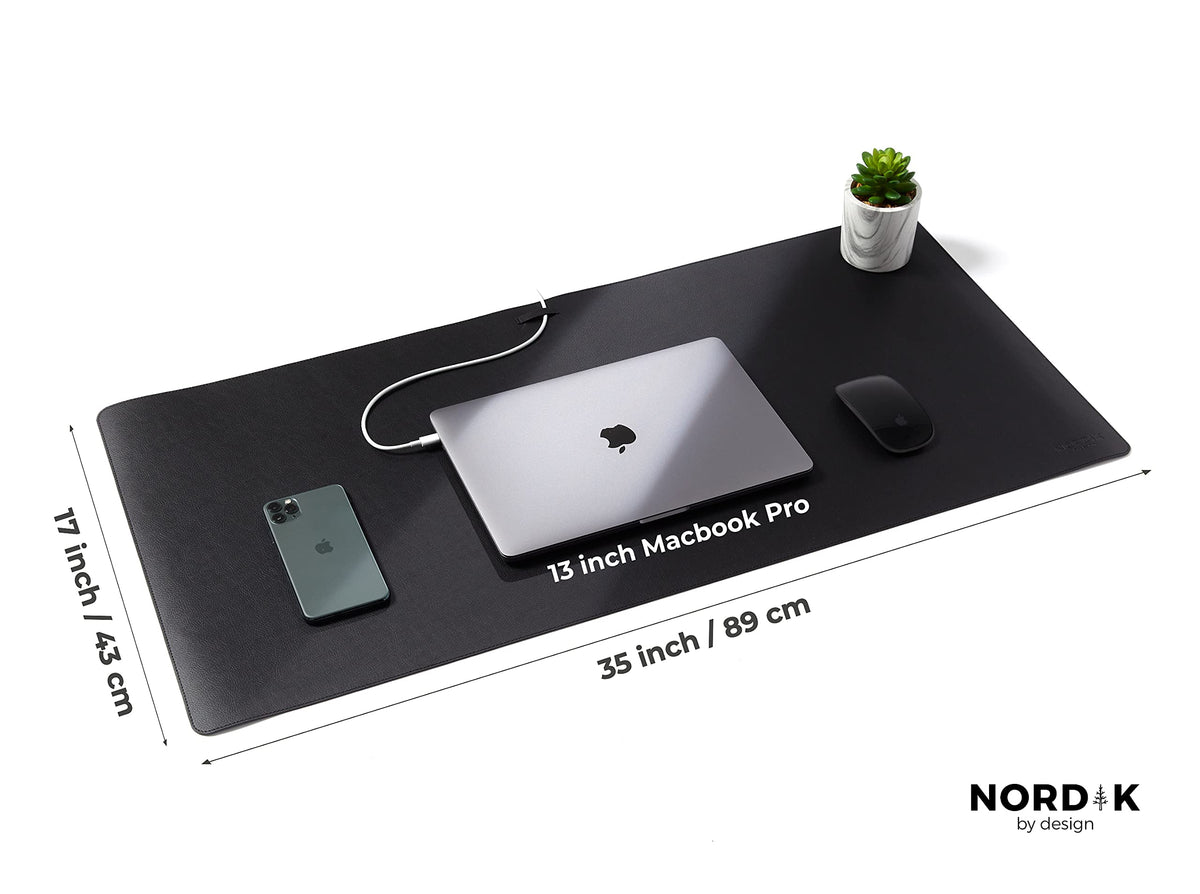 Nordik By Mouse Pads Design Leather Desk Mat Cable Organiser Pebble Black NEW